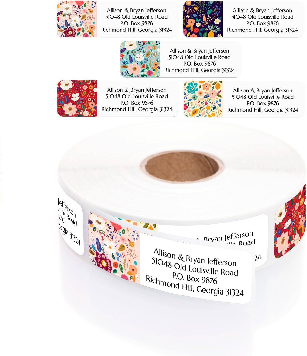 Multi-Floral Print Rolled Address Labels / 500 Personalized Return Address Labels/Designer Address Stickers in Elegant Plastic Dispenser - Lumora Desk