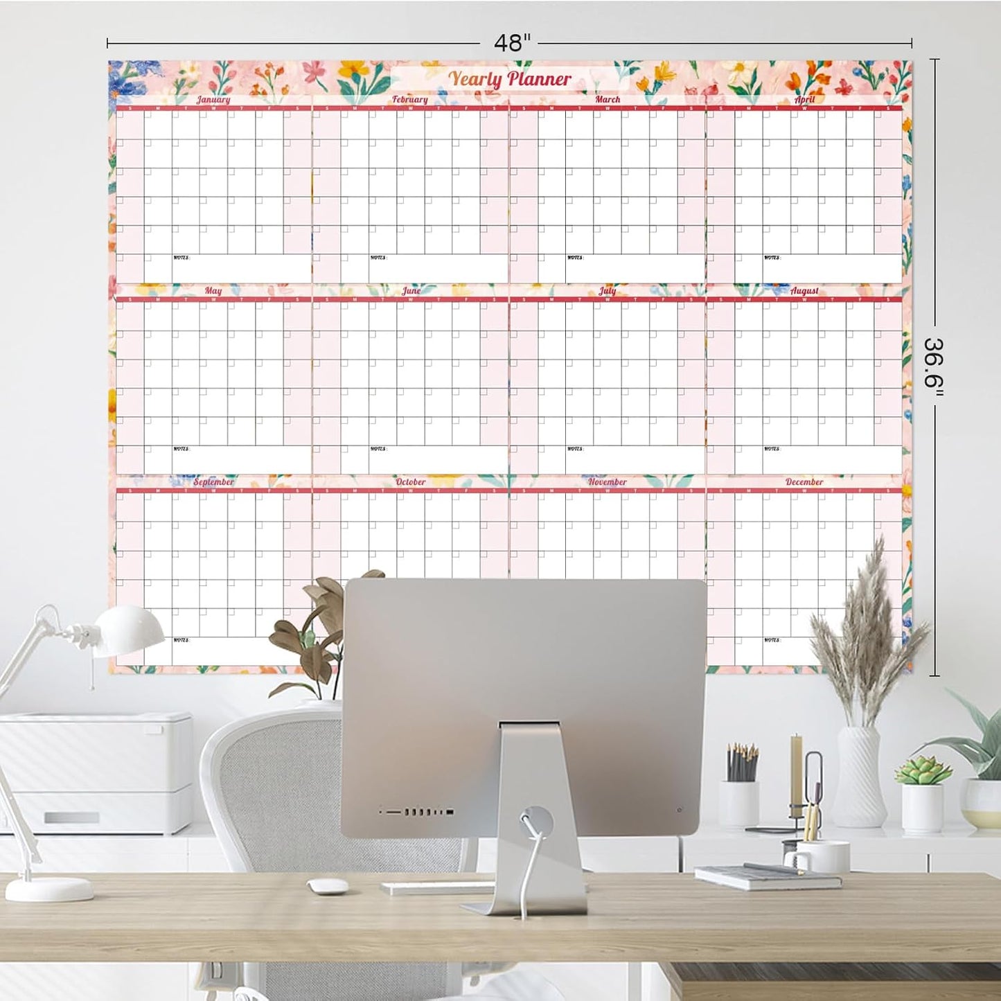 Ospelelf Undated Wall Calendar 2025 Large Laminated Dry Erase Calendar 36.6'' x 48'' Yearly 12 Month Family Calendar