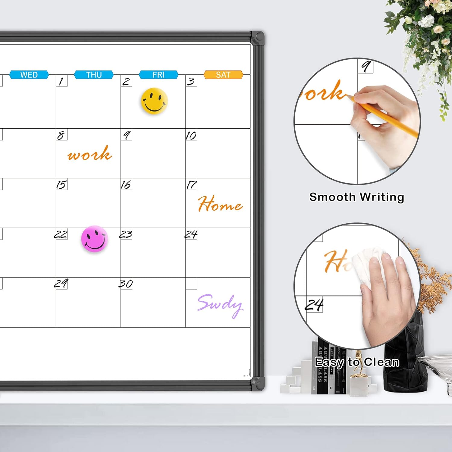 JILoffice Dry Erase Calendar Whiteboard - Magnetic White Board Calendar Monthly 36 X 24 Inch, 2 Pack, Black Aluminium Frame Wall Mounted Board for Office Home and School - Lumora Desk