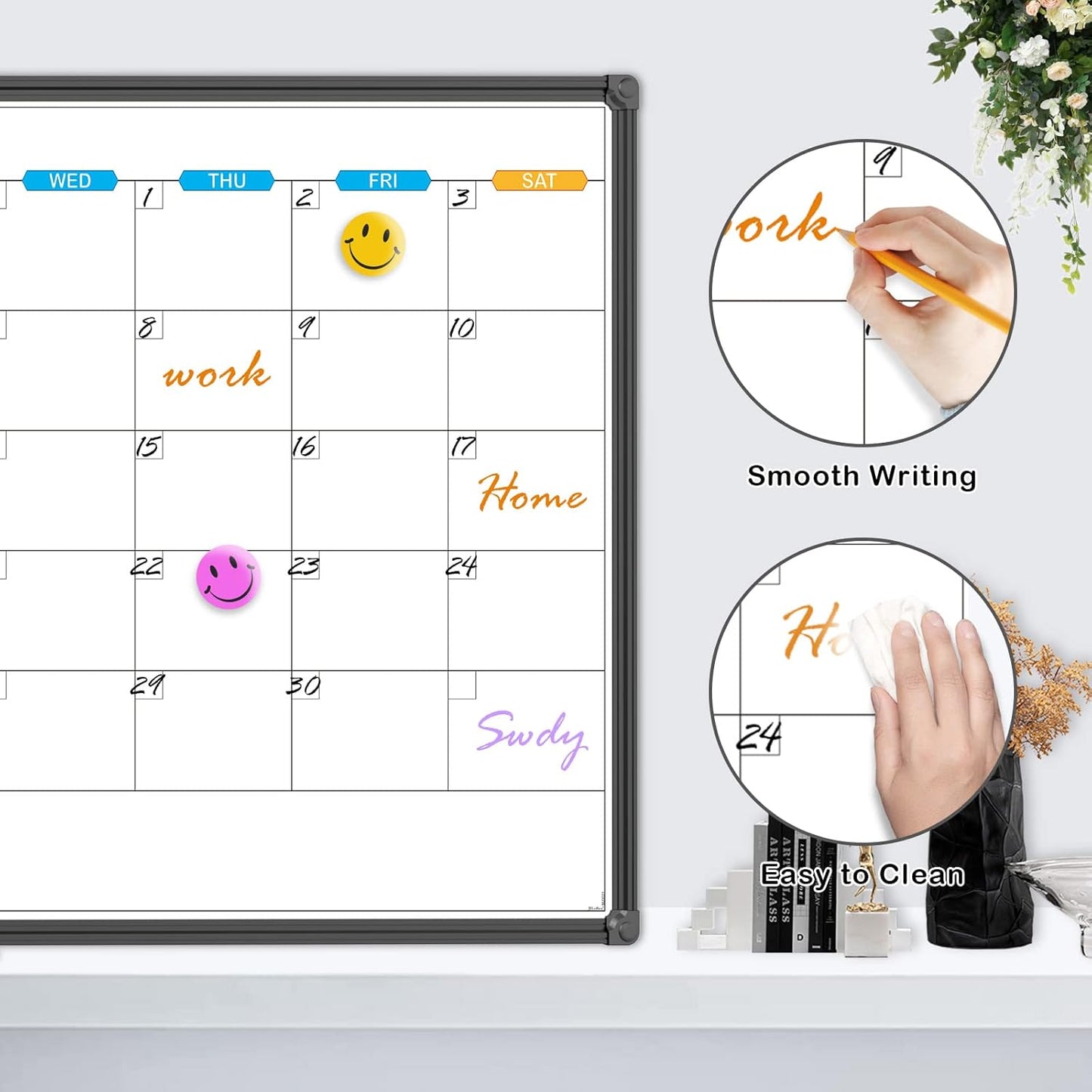 JILoffice Dry Erase Calendar Whiteboard - Magnetic White Board Calendar Monthly 36 X 24 Inch, Black Aluminum Frame Wall Mounted Board for Office Home and School - Lumora Desk