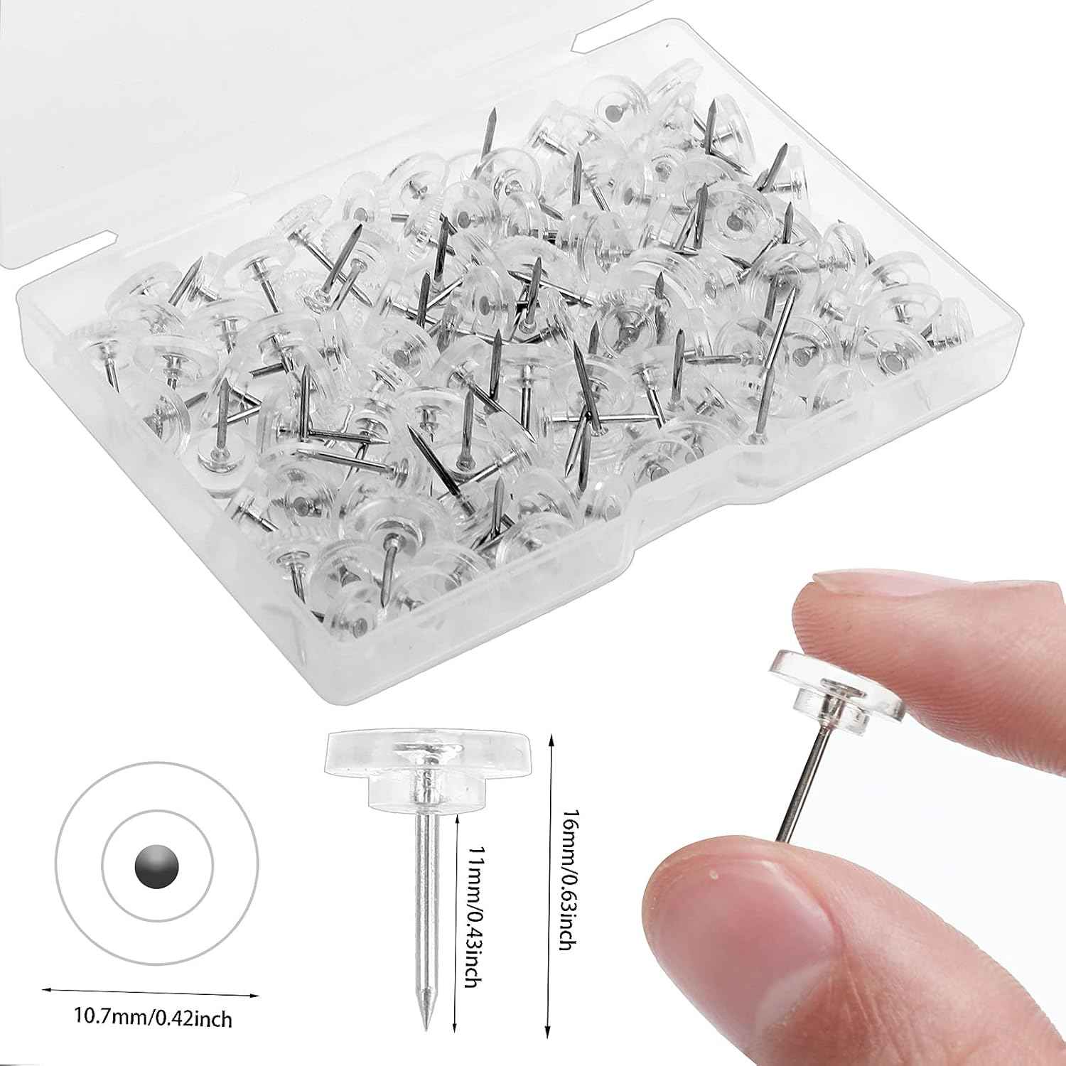 Clear Thumb Tacks for Wall Hangings Plastic Clear Push Pins 150 Count for Cork Board Flat Head Thumb Tacks for Bulletin Board Posters Photos Postcards Maps Office Home Decorative(150), XBH