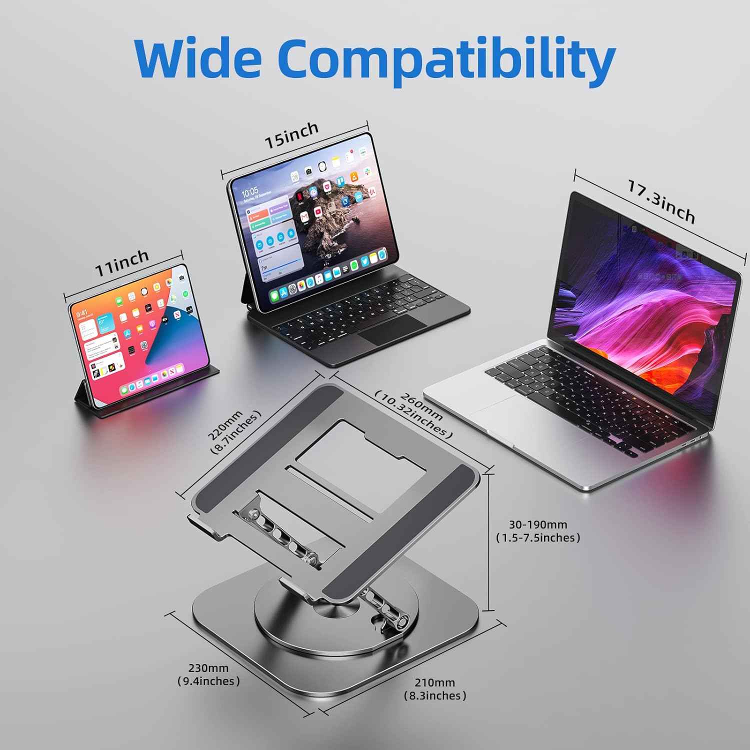 MCHOSE Laptop Stand with 360° Rotating Base, Foldable Adjustable Computer Holder, Ergonomic Design Compatible with MacBook Air Pro, Dell XPS, HP, Lenovo More 10-17" (A-Space Grey)