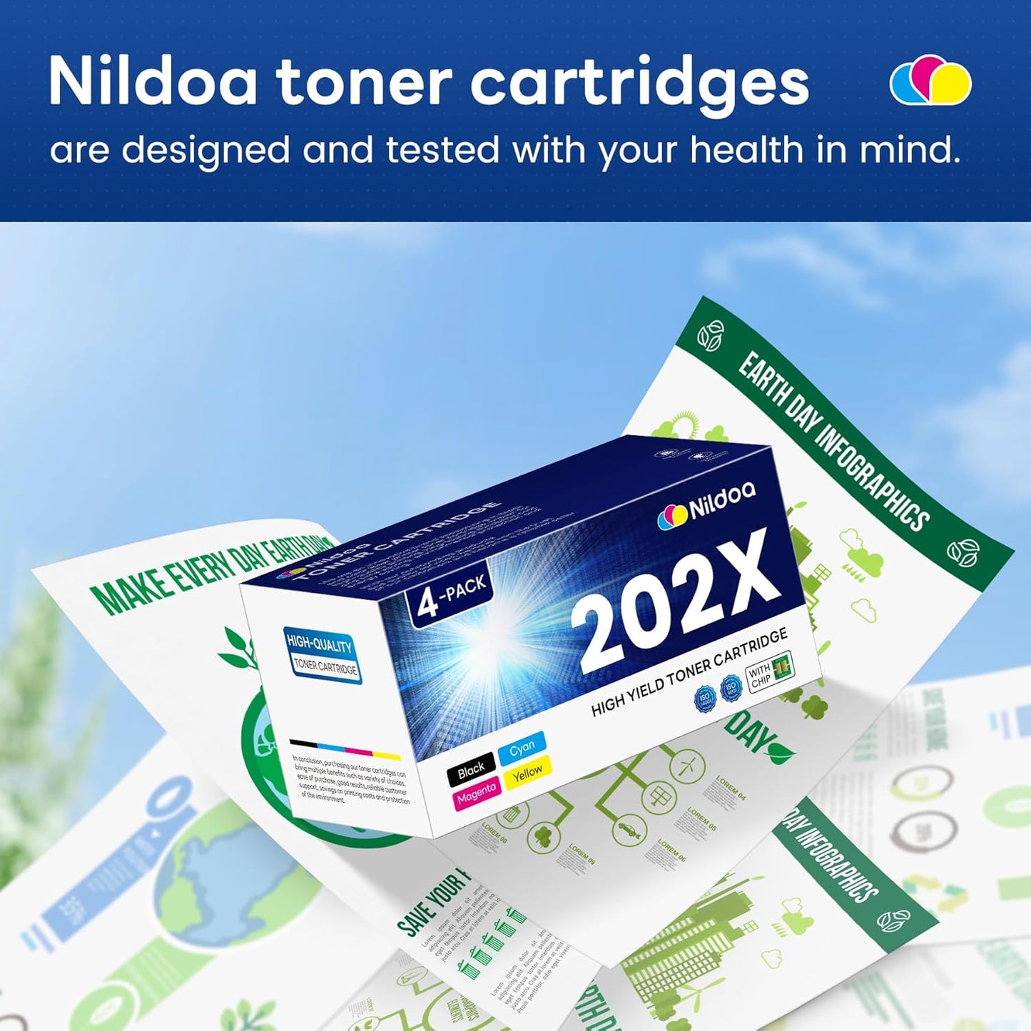202X Toner Cartridges 4 Pack High Yield Replacement for HP 202X CF500X CF501X CF502X CF503X Color Pro M254dw; MFP M281cdw M281fdw Printer Ink(Black Cyan Magenta Yellow)
