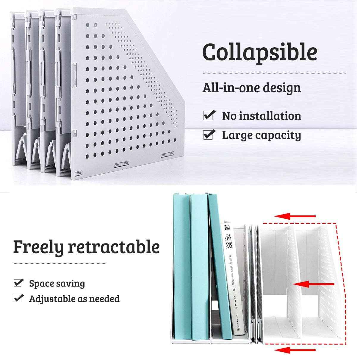 SAYEEC Desktop Collapsible File Magazine Folder Holder 4 Compartment Plastic Hollow Documents Foldable Organizer Files Cabinet Shelf Frames Dividers Rack Display and Storage