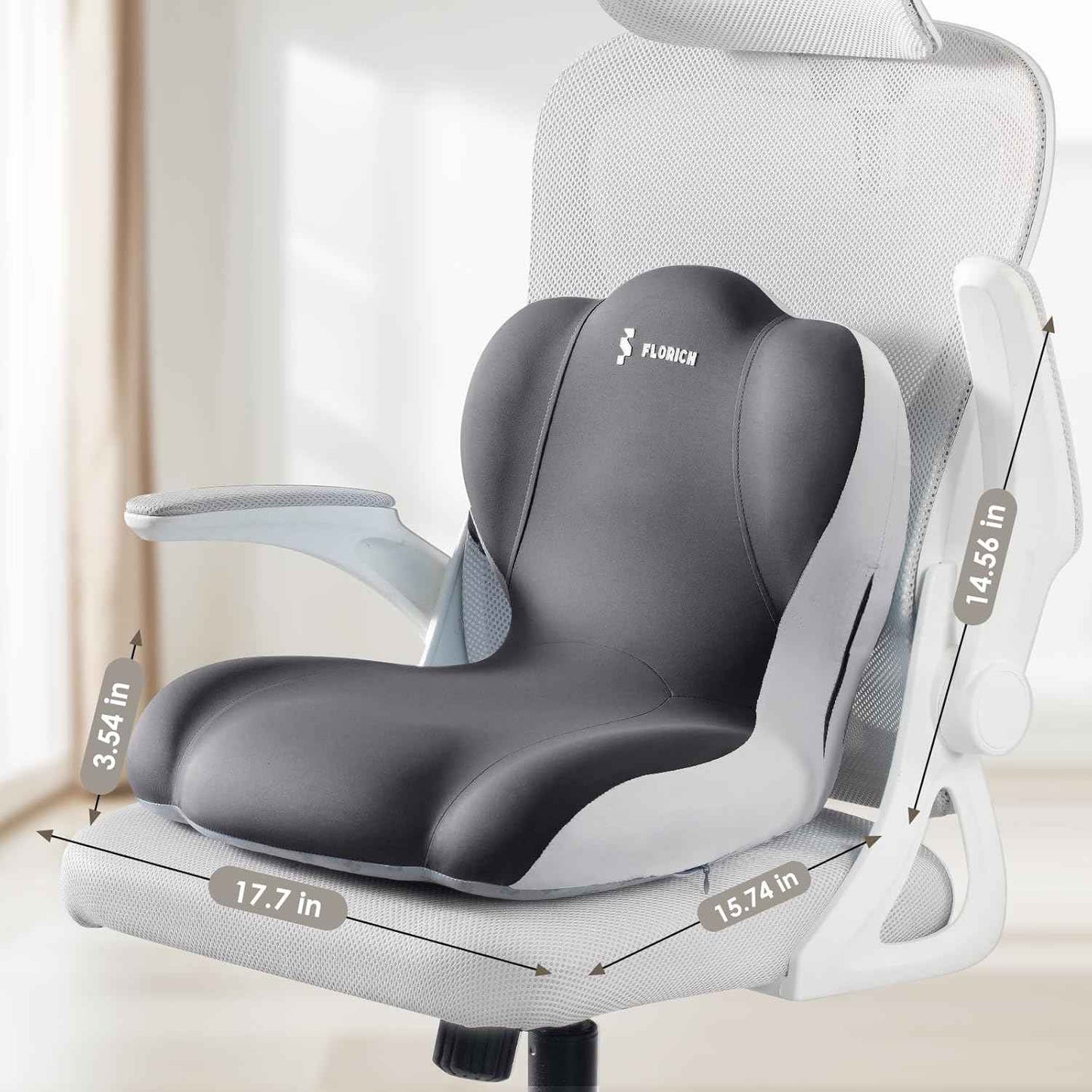 FLORICH Memory Foam Truck Seat Cushion,Car Seat Cushion and Lumbar Support Pillow for Office Chair, Ergonomic Back Support & Sciatica Relief for Long Drives(Beige Grey)