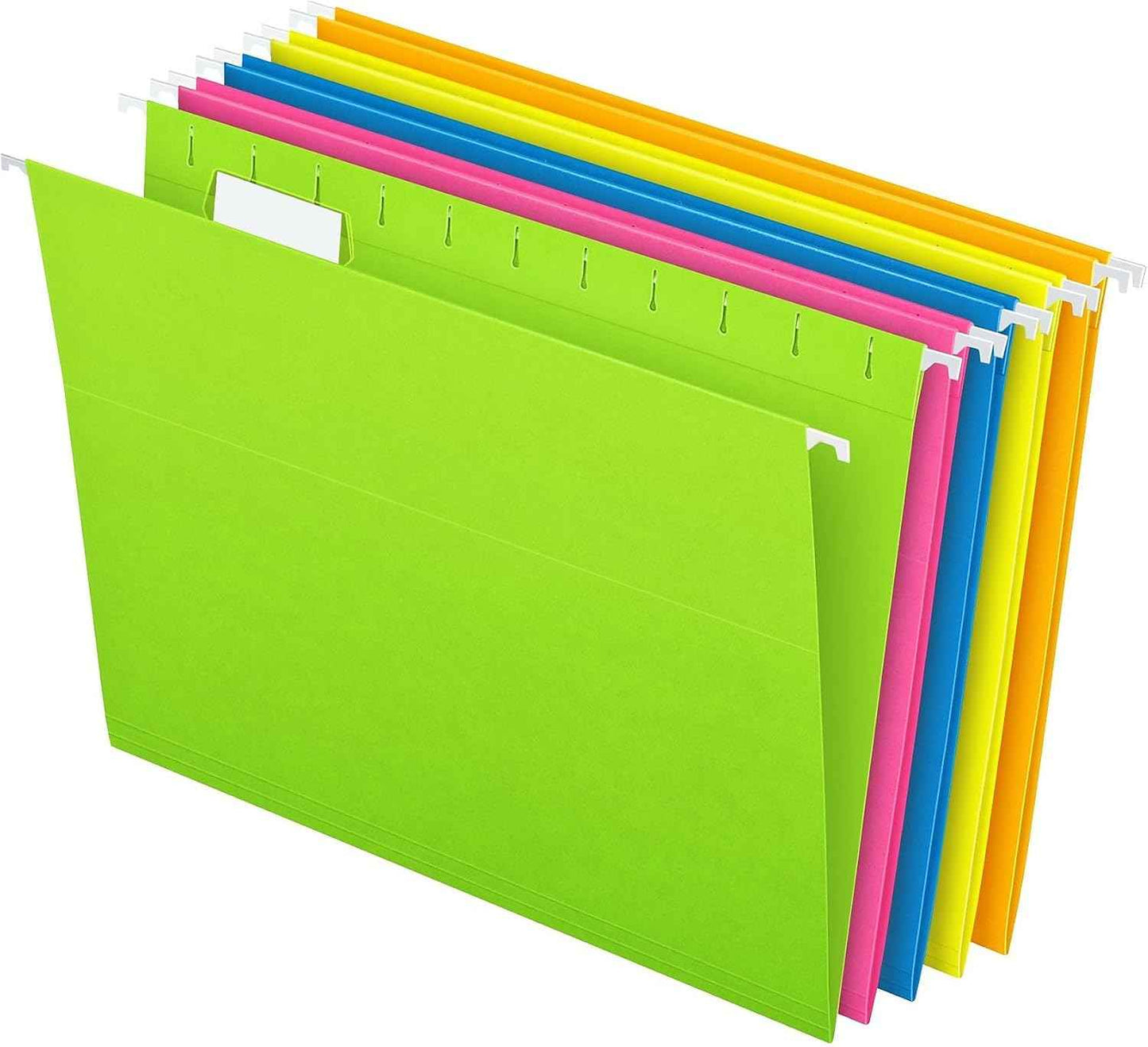 Pendaflex Hanging File Folders, 25-Pack, Letter Size, Bright Neon Assorted Colors, Document Organization for Home Office and School Supplies, Includes Clear Tabs with Labels, 1/5-Cut Adjustable