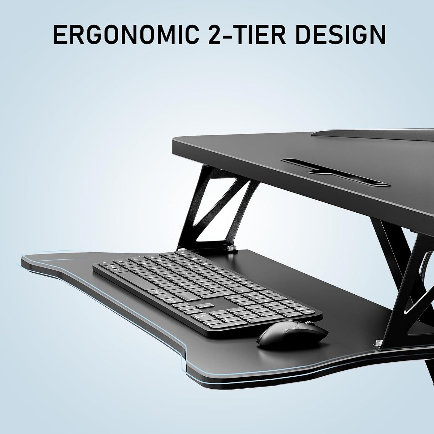 32" Stable Standing Desk Converter, Height Adjustable Sit to Stand Up Desk Riser with Keyboard Tray for Home or Office, Wide 2-Tier Desktop, Dual Monitor and Computer Workstation, Black
