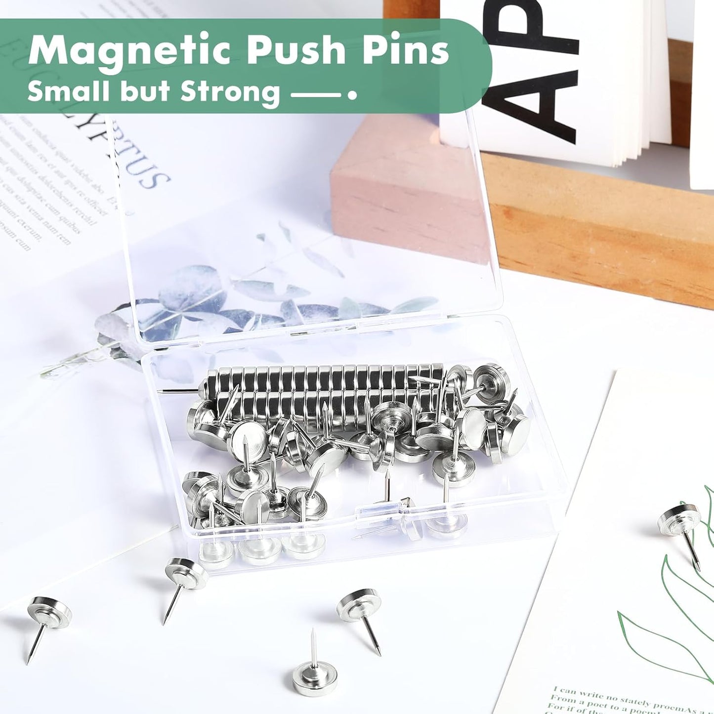 20 Sets Magnetic Push Pins, Silver Magnetic Tacks, Thumbtacks for Hanging, Poster Hanger, Push Pin Plips, Thumb Tacks for Wall, Push Pins for Bulletin Board Cork Board, Cubicle Accessories