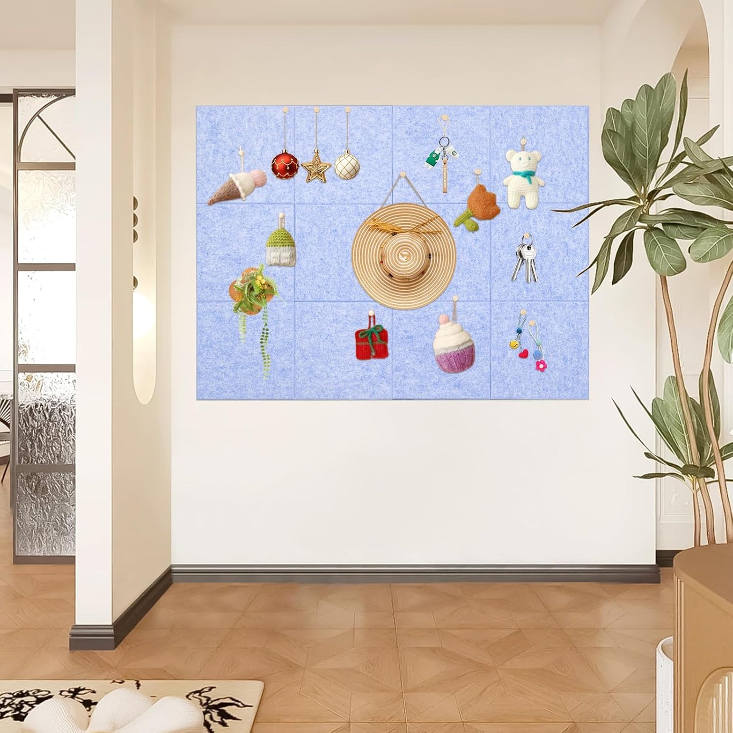 Large Cork Board Alternative, 15 Pack Felt Board with Safe Removable Adhesive Tabs Felt Wall Tiles, Large Cork Boards for Walls, Cork Board for Home Office, Pin Boards for Walls, Light Blue