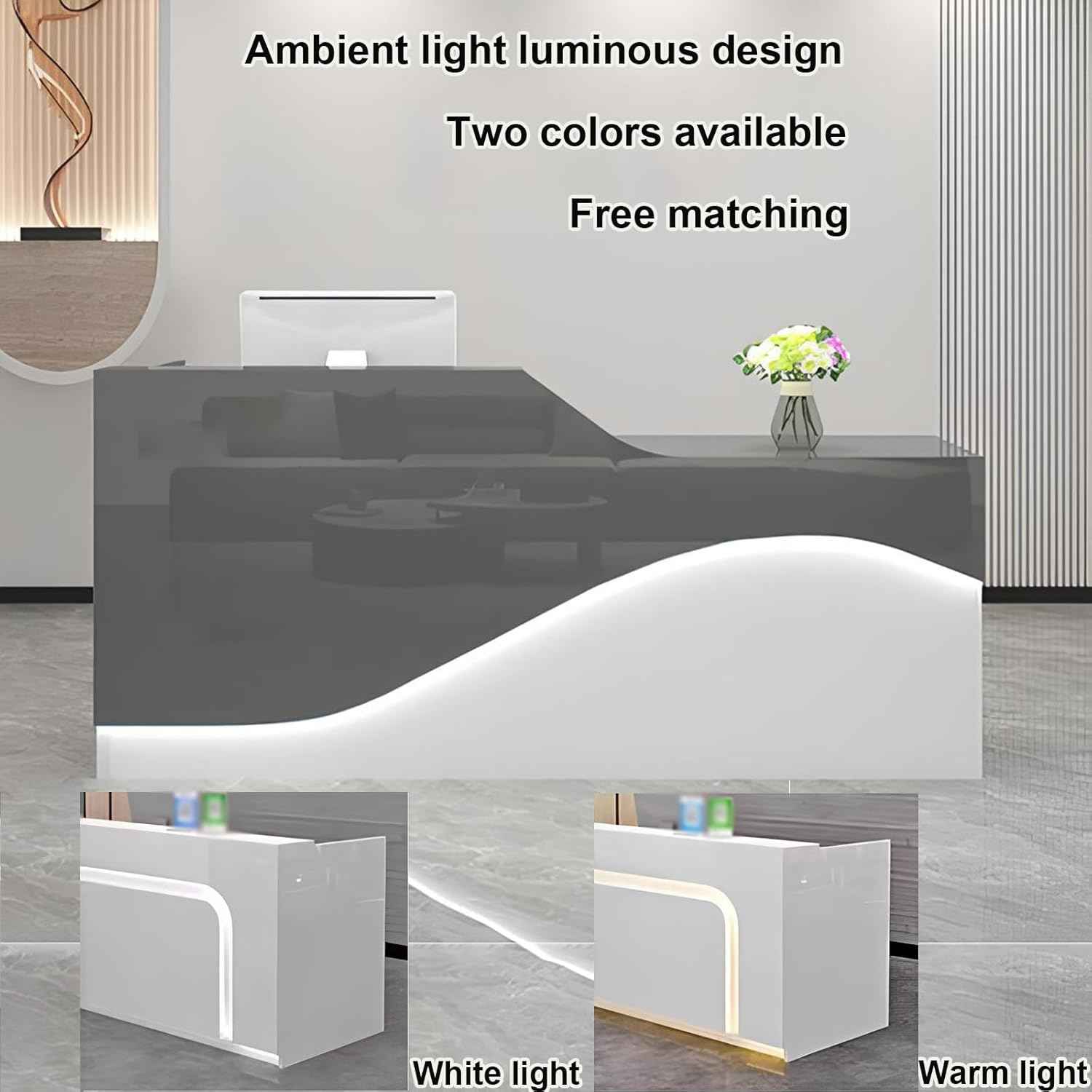 Front Desk Reception Counter, Front Counter Desk with Lockable Drawer, Reception Counter, Modern Retail Counter for Checkout Office/Beauty Salon/Lobby C-right(White+natural-R,Medium)