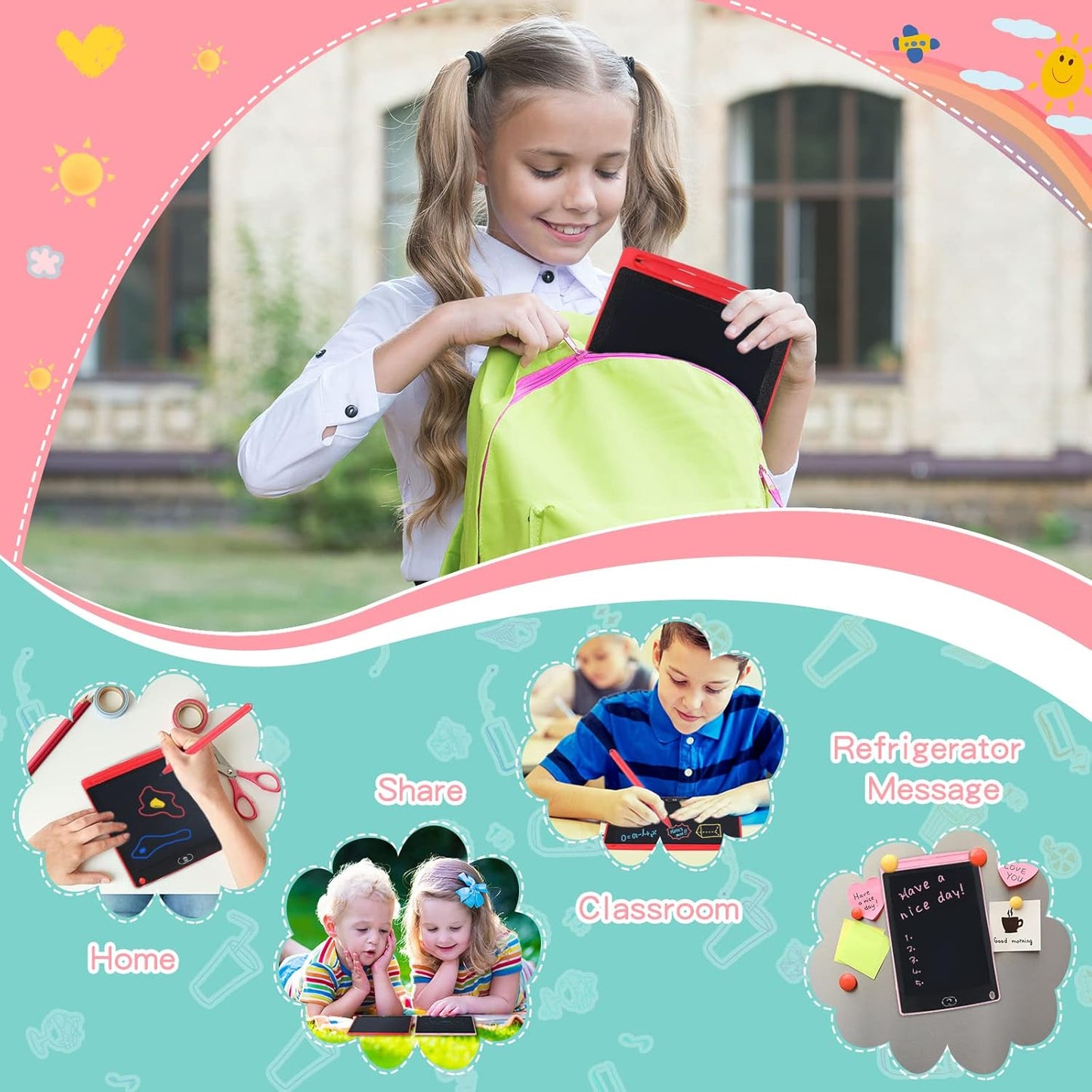 Zonon 4 Pcs LCD Writing Tablet 8.5 Inch Doodle Board Tablet Drawing Gifts LCD Writing Board Electronic Erasable Reusable Colorful Screen Pad(Blue, Red, Green, Pink)