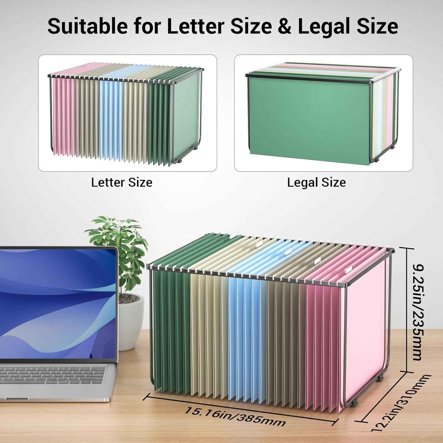 Hanging File Folder Frame 2 Sets, Legal/Letter Size,15.2“W 9.25”H,Hanging Folders Holder for Desktop Organizer and Metal Rail in Filing Cabinet Drawer