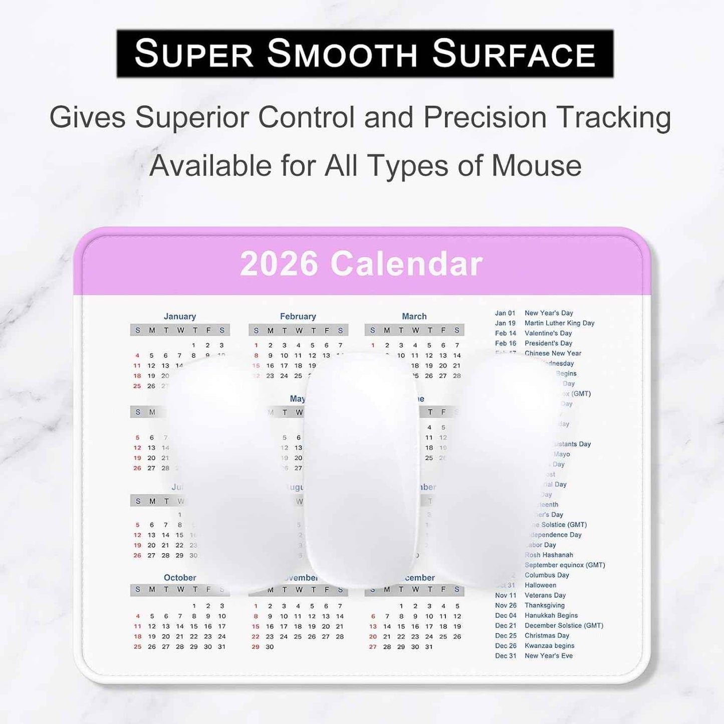2026 Calendar Mouse Pad, Square New Year 2026 Mousepad 10.2 x 8.3 Inch, Stitched Edge Anti-Slip Waterproof Rubber Computer Mat for Office, Gaming, Laptop, New Year Office Supplies Gift, Purple