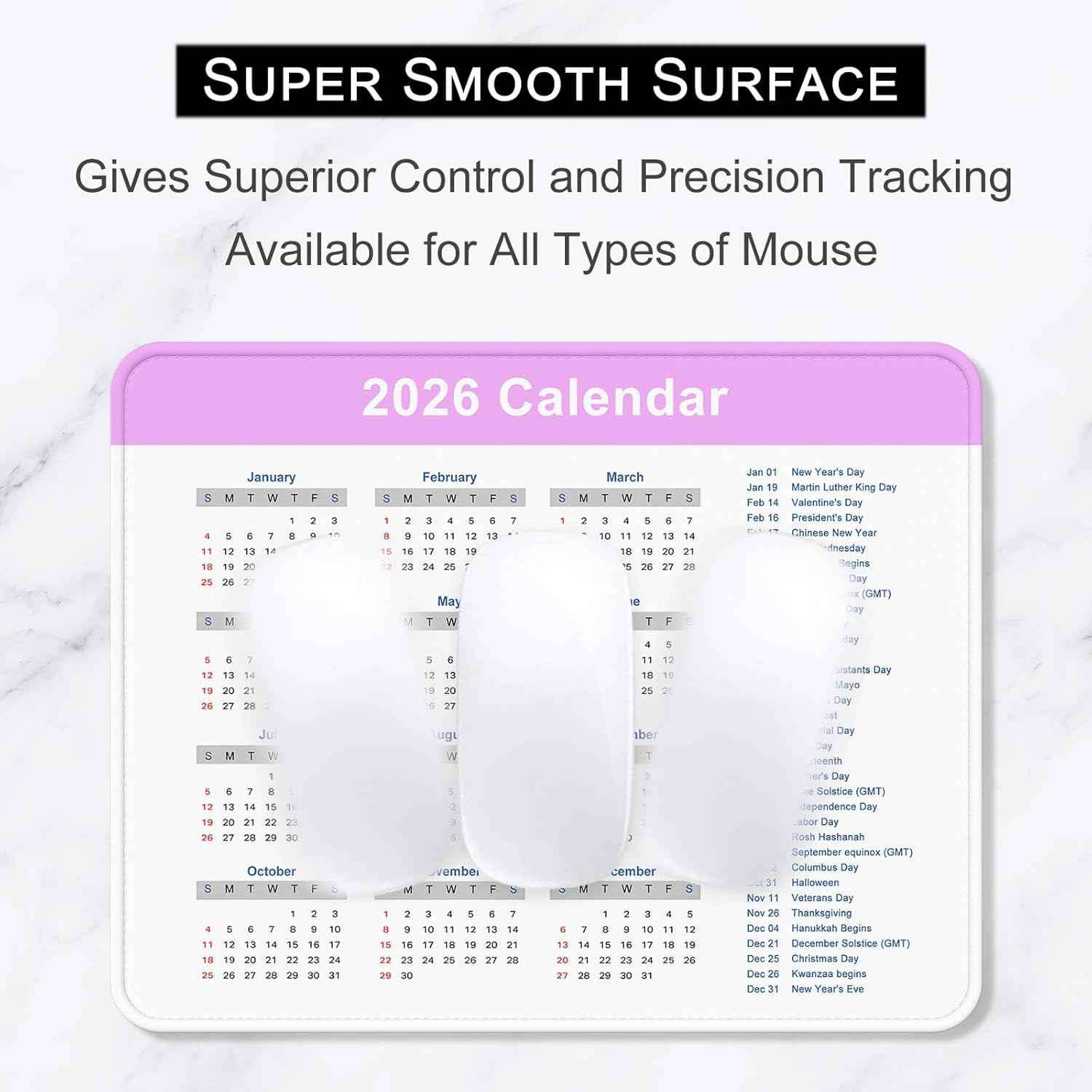 2026 Calendar Mouse Pad, Square New Year 2026 Mousepad 10.2 x 8.3 Inch, Stitched Edge Anti-Slip Waterproof Rubber Computer Mat for Office, Gaming, Laptop, New Year Office Supplies Gift, Purple