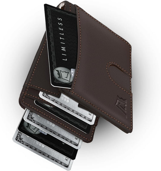 Kings Loot Money Clip Slim Minimalist Wallet for Men – RFID Blocking Leather Design with Money Clip – Front Pocket Bifold Holds 12 Cards – Stylish & Compact Wallets (Truffle)
