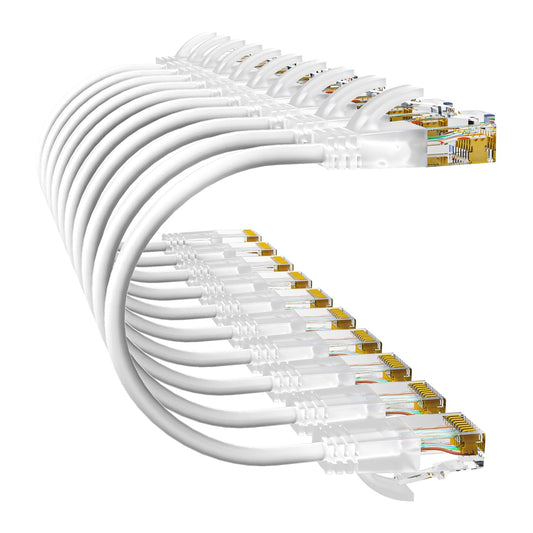 Cat6a Patch Cables 2ft (10 Pack) Slim, Cat6 Ethernet Patch Cable Pure Copper, Flexible Cat 6 Patch Cable 550MHZ 10G, Space-Saving Cat 6A Network Cables for Patch Panel, White