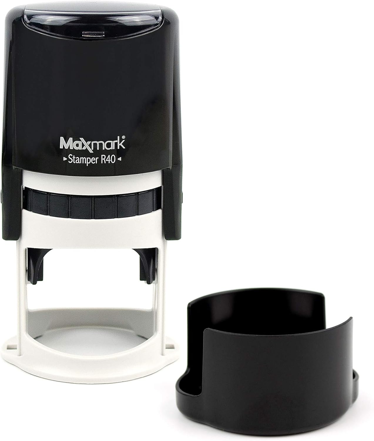 MaxMark Round Notary Stamp for State of Arkansas- Self Inking Stamp - Top Brand Unit with Bottom Locking Cover for Longer Lasting Stamp - 5 Year Warranty