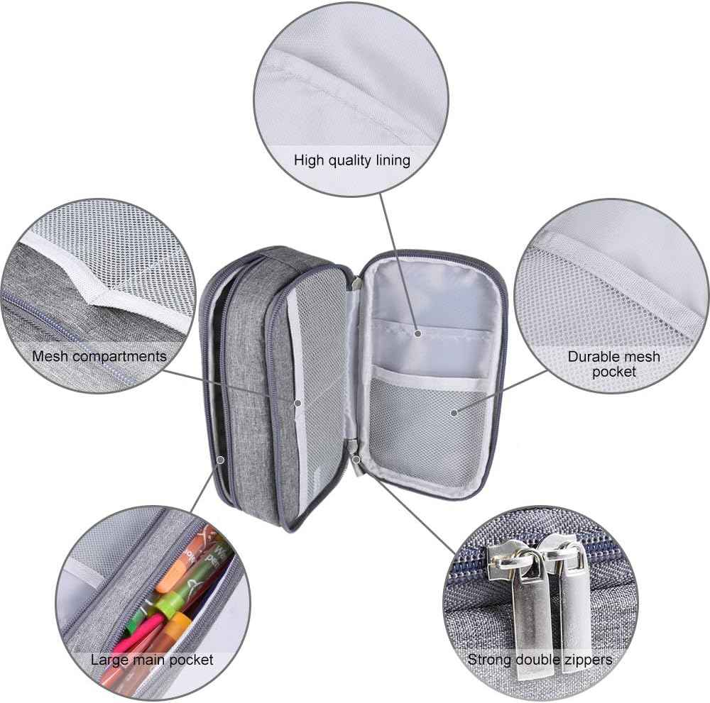 Large Capacity Pencil Case Big Pencil Bag Pouch High Storage Pen Pencil Holder Marker Portable Office Stationery Desk Organizer Makeup Bag Adults, Gray