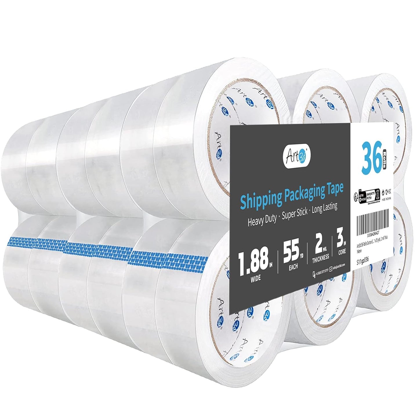 Art3d 36 Rolls Packing Tape - Clear Carton Sealing Tape Heavy Duty, 1.88" x 55 yds, 2.2 mil Thick