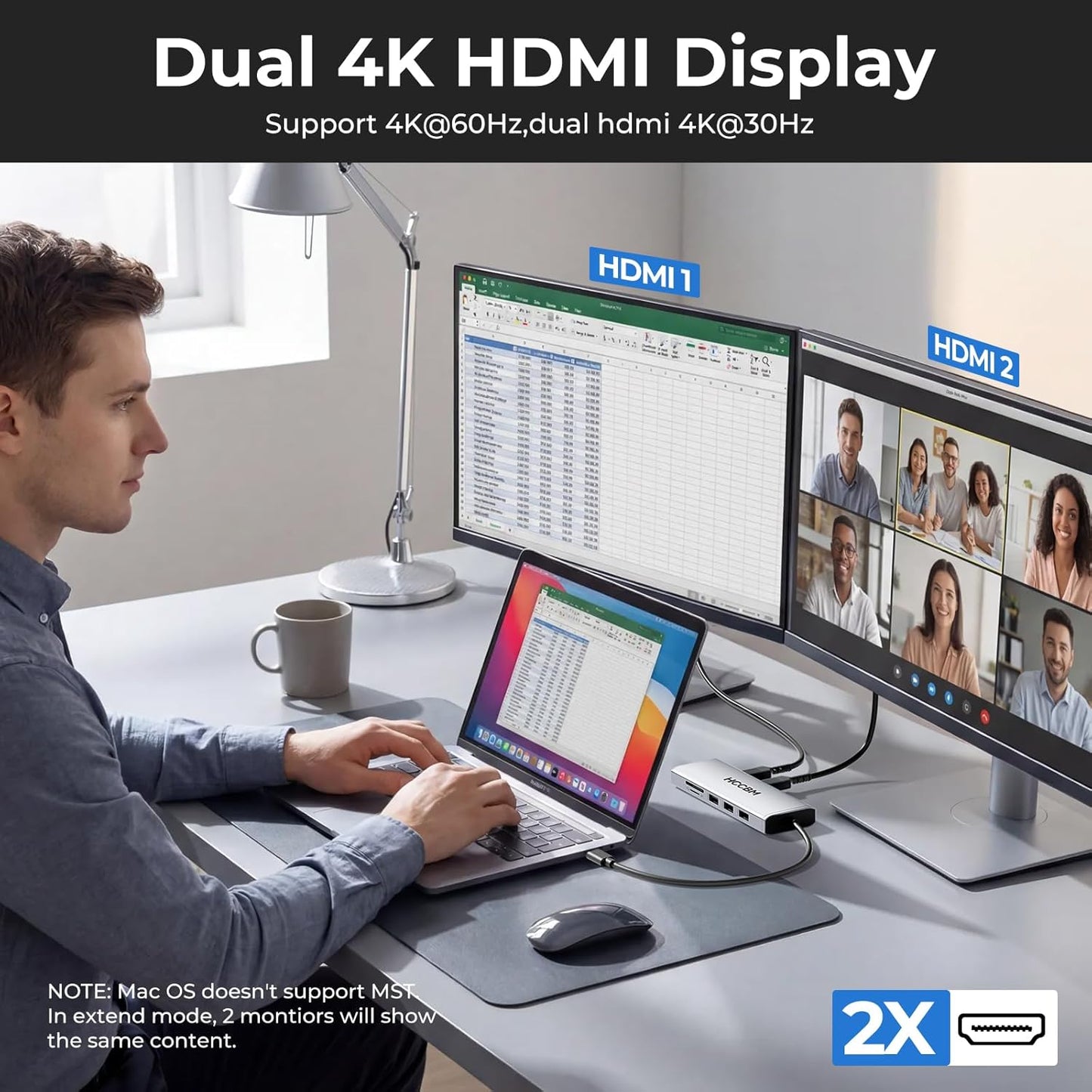 USB C Laptop Docking Station Dual HDMI Monitor, 10-in-1 USBC Hub Dongle Dock with 2 HDMI 4K@60Hz, PD Charging, SD/Micro SD for Laptop MacBook/HP/Dell/Surface/Thinkpad…