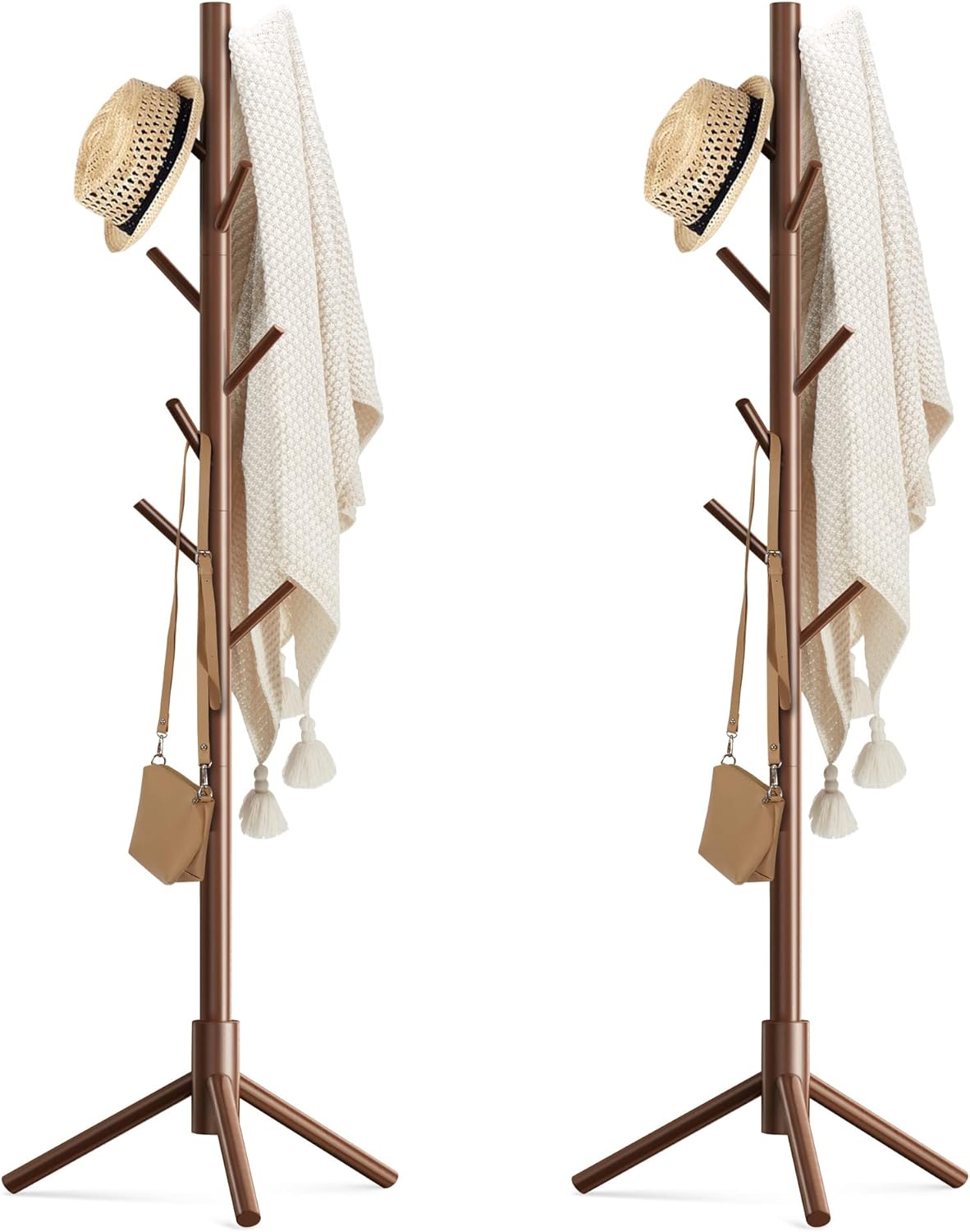 Haddockway Wooden Coat Rack Stand with 8 Hooks New Zealand Pine 3 Adjustable Coat Standing Tree Easy Assembly for Coats, Hats, Scarves and Handbags for Entryway, Hallway, Bedroom, Office,2 PCS - Lumora Desk