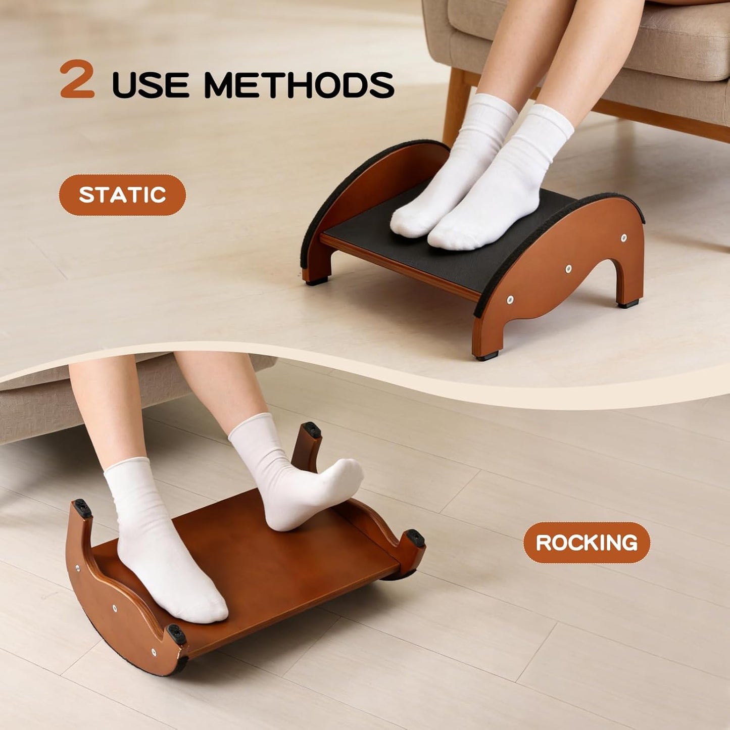 Foot Rest Under Desk – Ergonomic Solid Wood Under Desk Footrest with Non-Slip Silicone Top & Rubber Feet, 10° Tilt Foot Stool for Office Home, 40×28×16cm