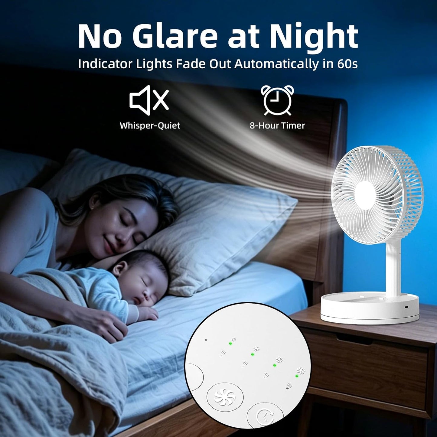 Desk Fan, 8-Inch Folding Portable 5400mAh Battery Powered Fan USB Rechargeable, Oscillating Super Quiet Desk Fan with 4 Speeds, Adjustable Height & Head Angle for Bedroom, Office, Outdoor