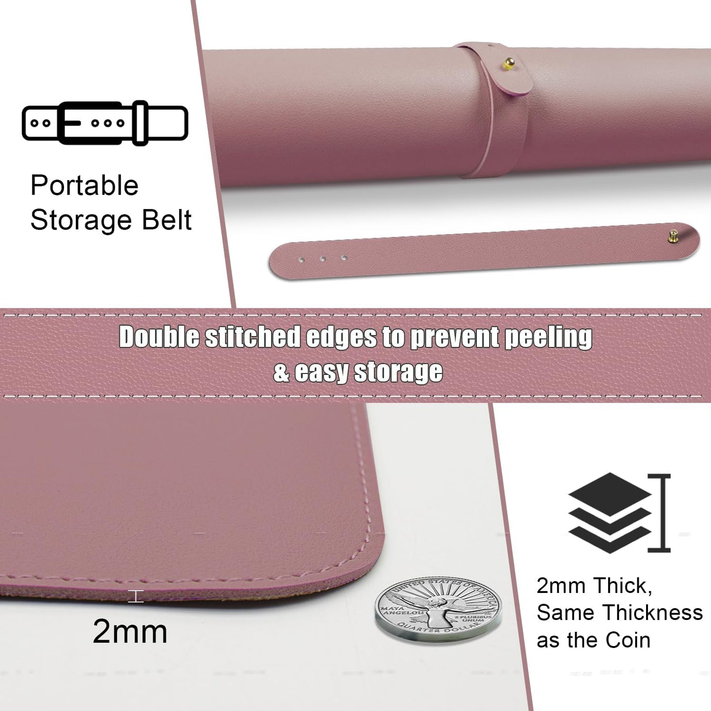 Large Desk Pad 35.4" x 17", Non-Slip Desk Mat with PU Leather & Natural Cork, Waterproof Writing Desk Natural Cork, Computer Mat Desk Protector for Office Home, Purple Pink