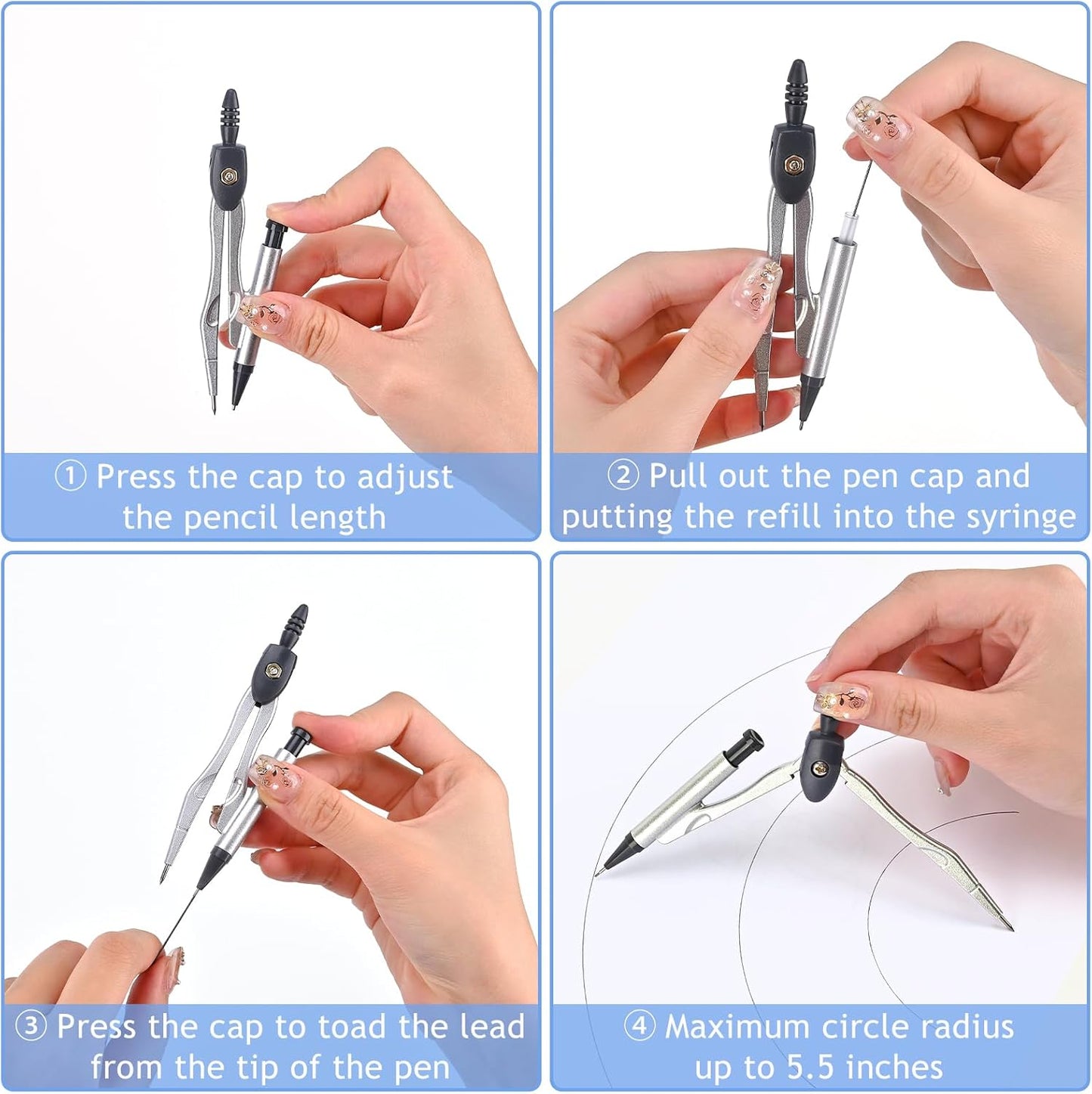 6 Pcs Metal Geometry Set, Math Geometry Kit, Metal Ruler Set and Compass Geometry Tool, Rulers Protractor and Compass Set for Student School and Drawings Supplies (Purple)