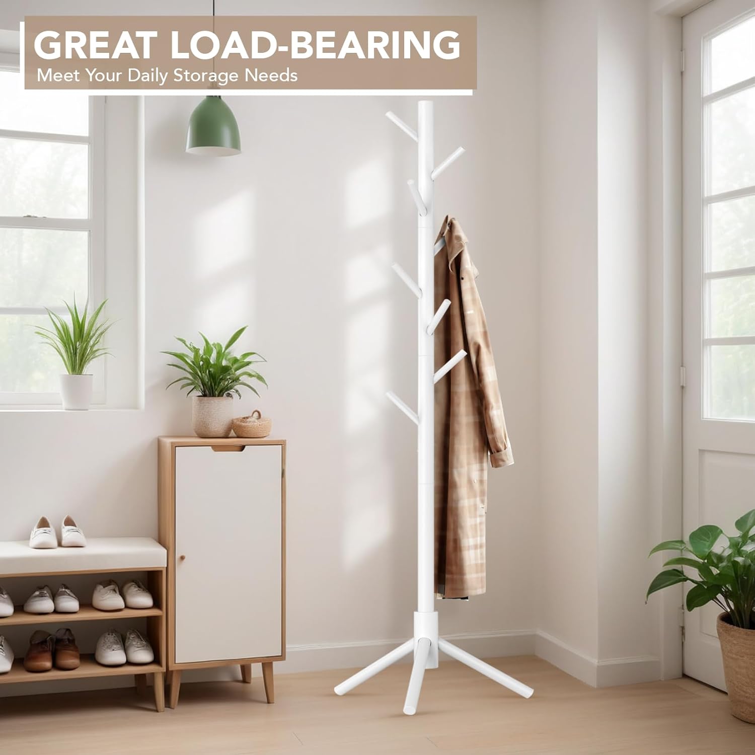 Wooden Tree Coat Rack Stand,Sturdy Freestanding Coat Rack with 8 Hooks,3 Adjustable Height for Child Adult,Wood Coat Stand Tree Fits Entryway Bedroom Office for Bags,Hats - Lumora Desk