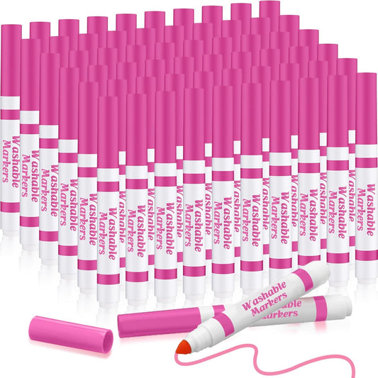 Janlaugh 60 Pcs Pink Washable Markers Bulk Coloring Broad Line Markers for Kids Conical Tip Pink drawing pens for Classroom Back to School travel Art baby shower gender reveal Supplies, Ages 6+