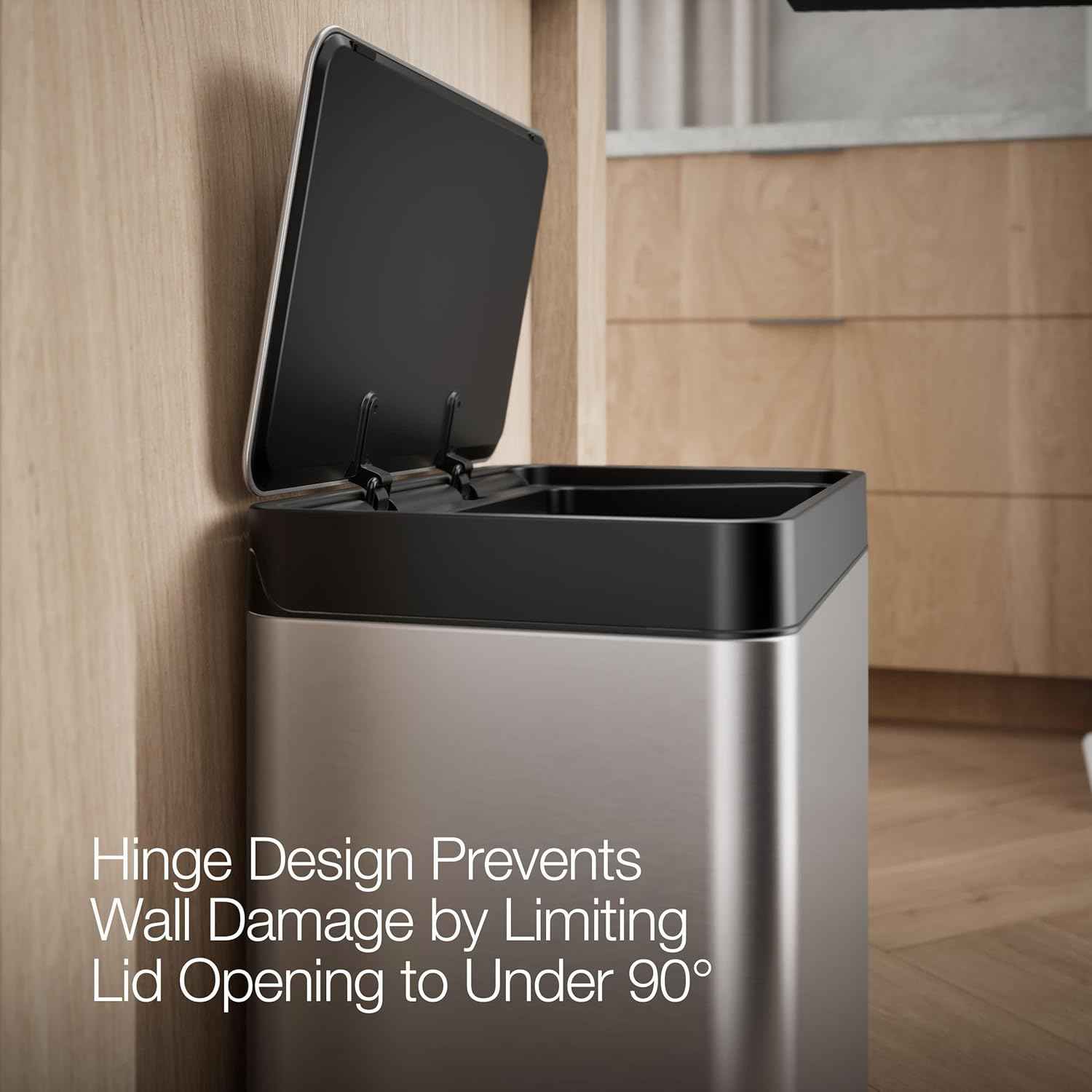 Kohler 8 Gallon Compact Hands-Free Kitchen Step Can, Trash Can with Foot Pedal, Quiet-Close Lid, Stainless Steel, K-20942-ST