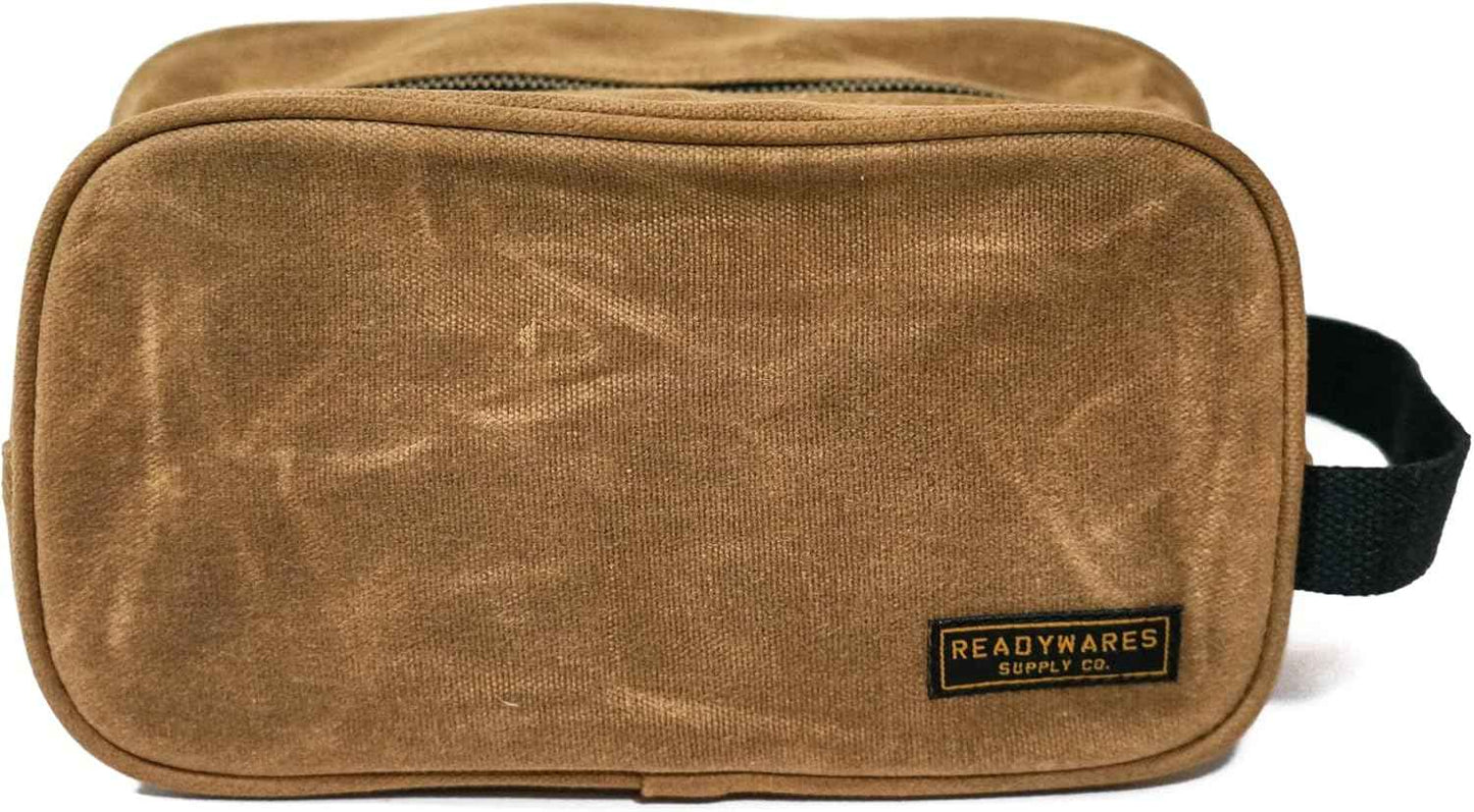 Readywares Waxed Canvas Toiletry Bag for Men, Tan, Dopp Kit Men, Stylish and Durable Shaving Kit Bag, Mens Toiletry Travel Bag