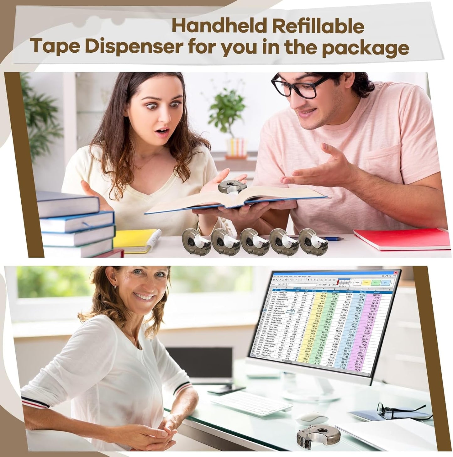 Sabary 50 Pcs Handheld Tape Dispenser Desktop Adhesive Cutter Transparent Plastic Refillable Dispenser Lightweight and Portable Manual Use Adhesive Holder for Home Packing, No Tape Included - Lumora Desk