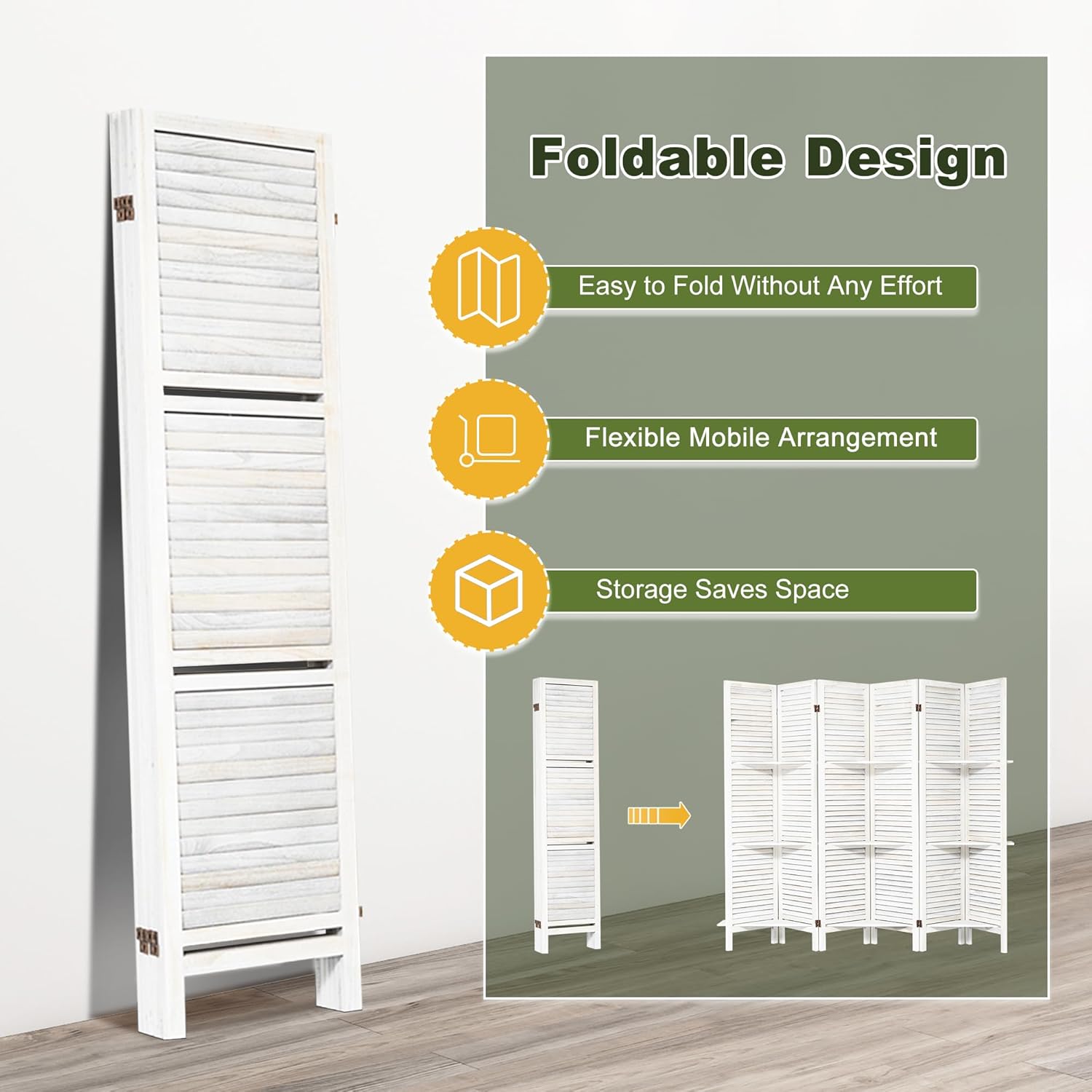 NicBex 6 Panel Room Divider,5.6FT Wood Carved Room Dividers with Display Shelves Folding Privacy Screens Portable Freestanding Partition Wall Dividers for Room Separation,Home Bedroom Office,White - Lumora Desk