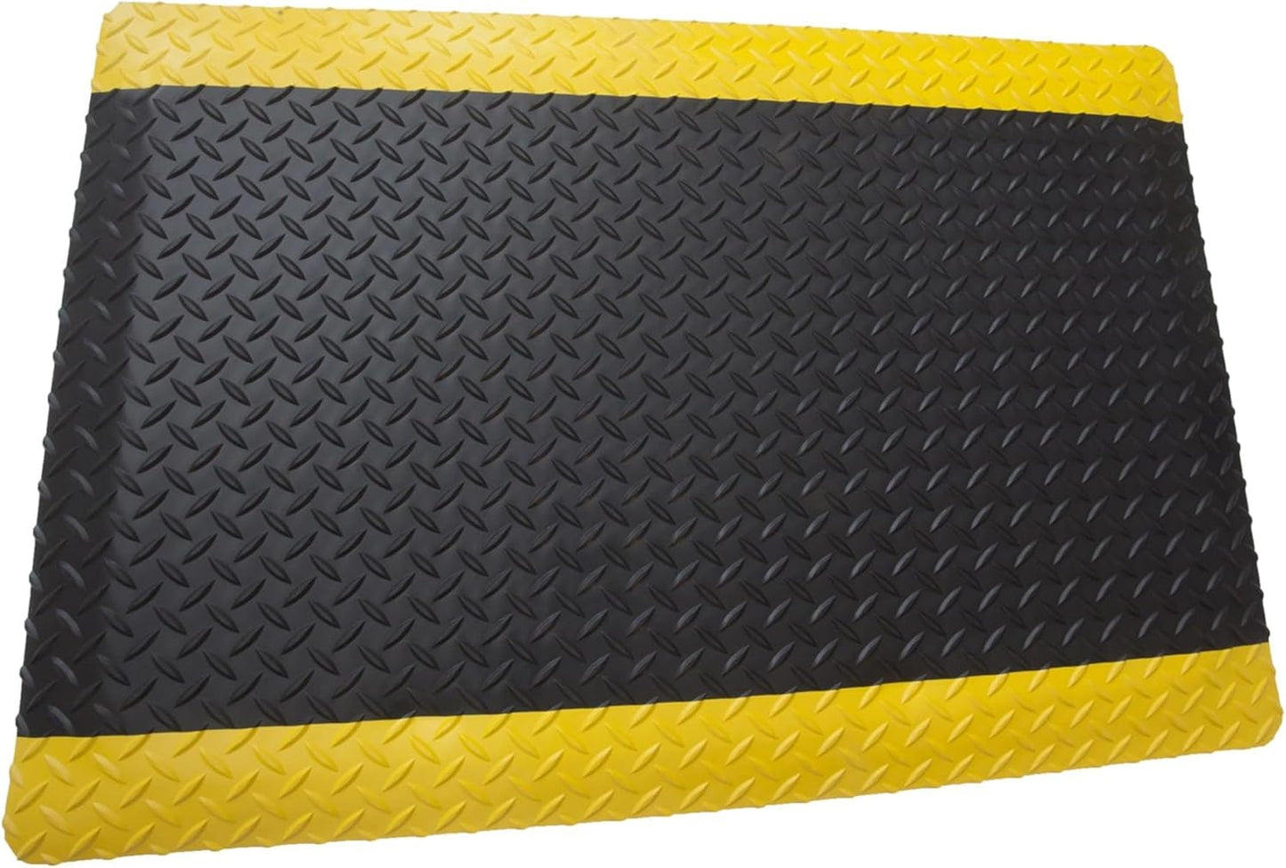 American Classic Diamond Plate Anti-Fatigue Black/Yellow Mat, Industrial Ergonomic Comfort Standing Mat for Work, Home, Garage, 9/16" Thick, Free 16” x 18” x 0.75” Knee Pad, Made in USA (3'x5')