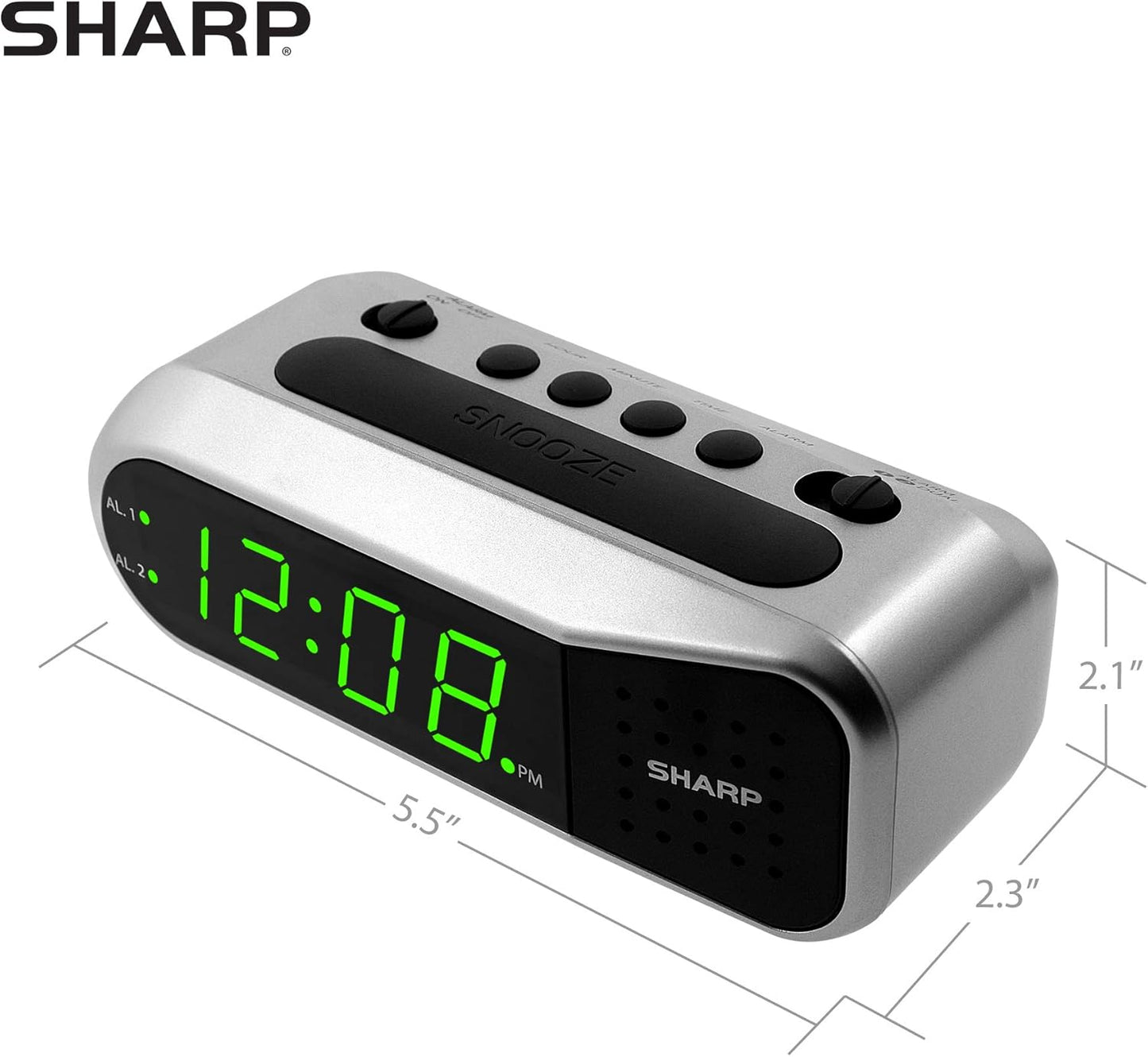 Sharp Digital Alarm Clock - Ascending Alarm Begins Faintly and Grows Increasing Louder, Gentle Wake Up Experience, Dual Alarm - Battery Back-up, Easy to Use with Simple Operation (Brushed Silver)