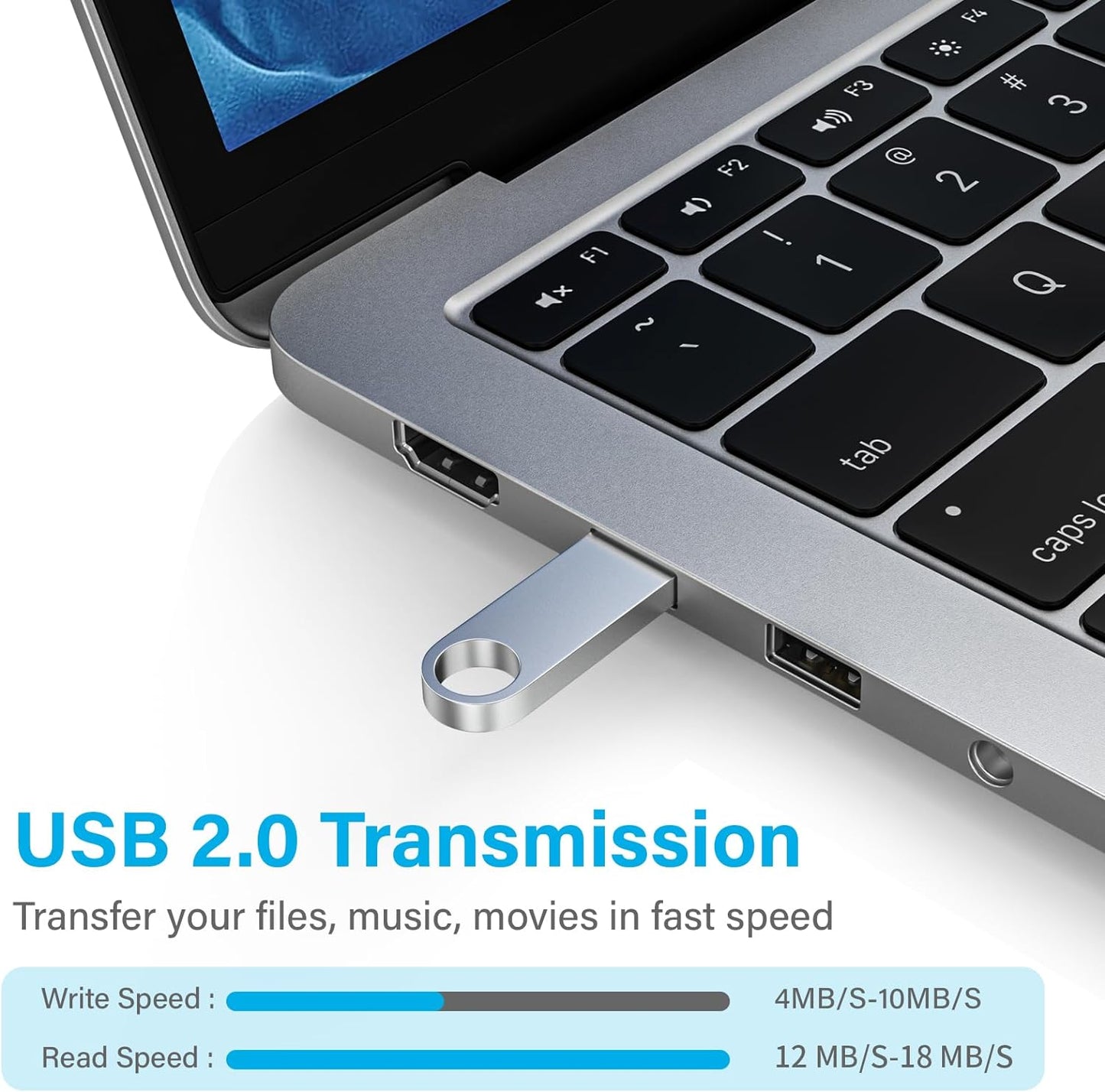 ABLAZE 4GB Flash Drive 2 Pack, Metal USB 2.0 Thumb Drives with Keychains USB Stick Pendrive (Sliver)