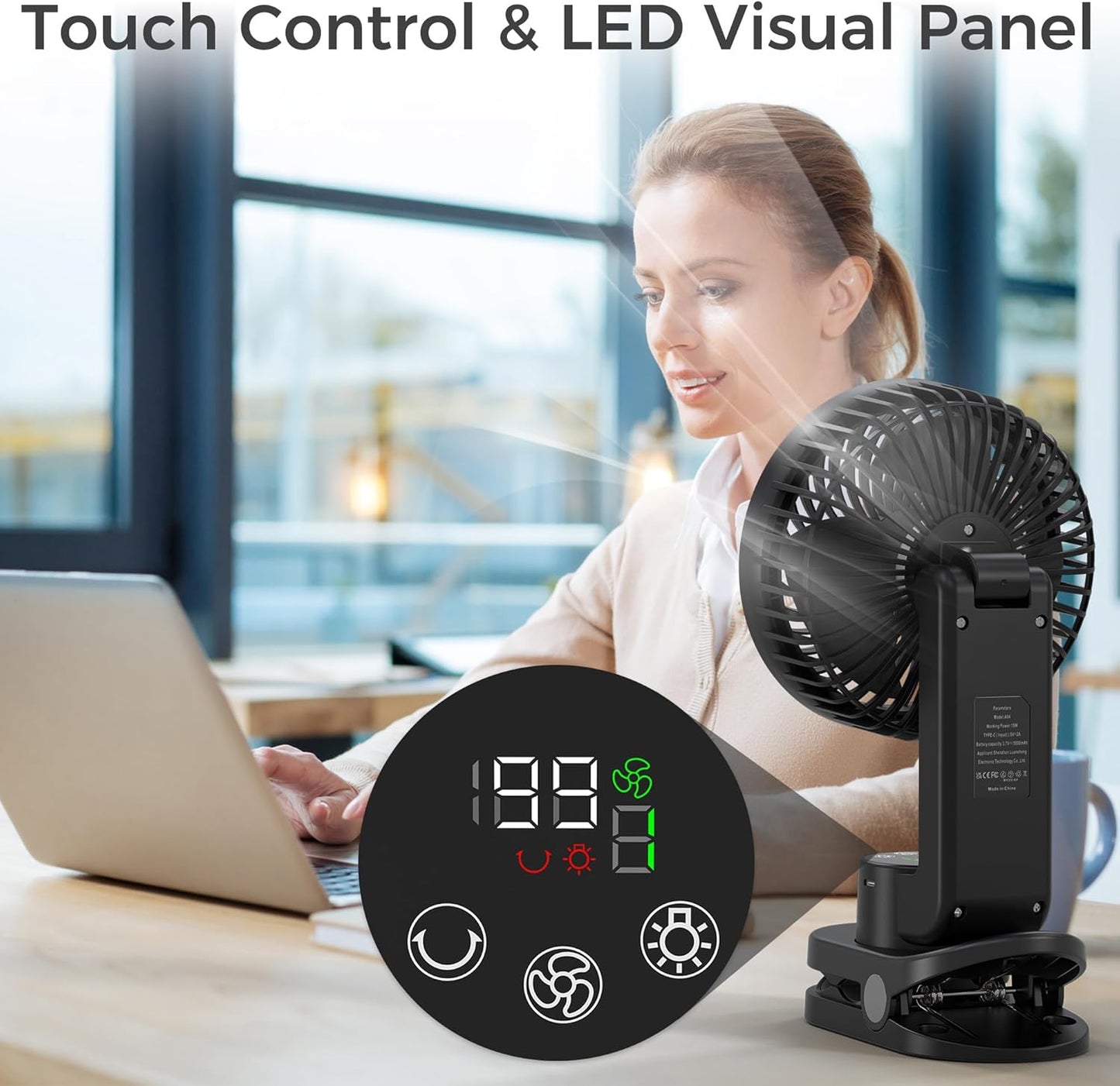 Desk Fan, Quiet Small Desktop Table Fans - 30Hrs Running, 270°Tilt, 90°Oscillating, Easy to Clean USB Fans, Rechargeable Portable Fan for Home Office Bedroom Travel Camping Co-Branded with AddAcc