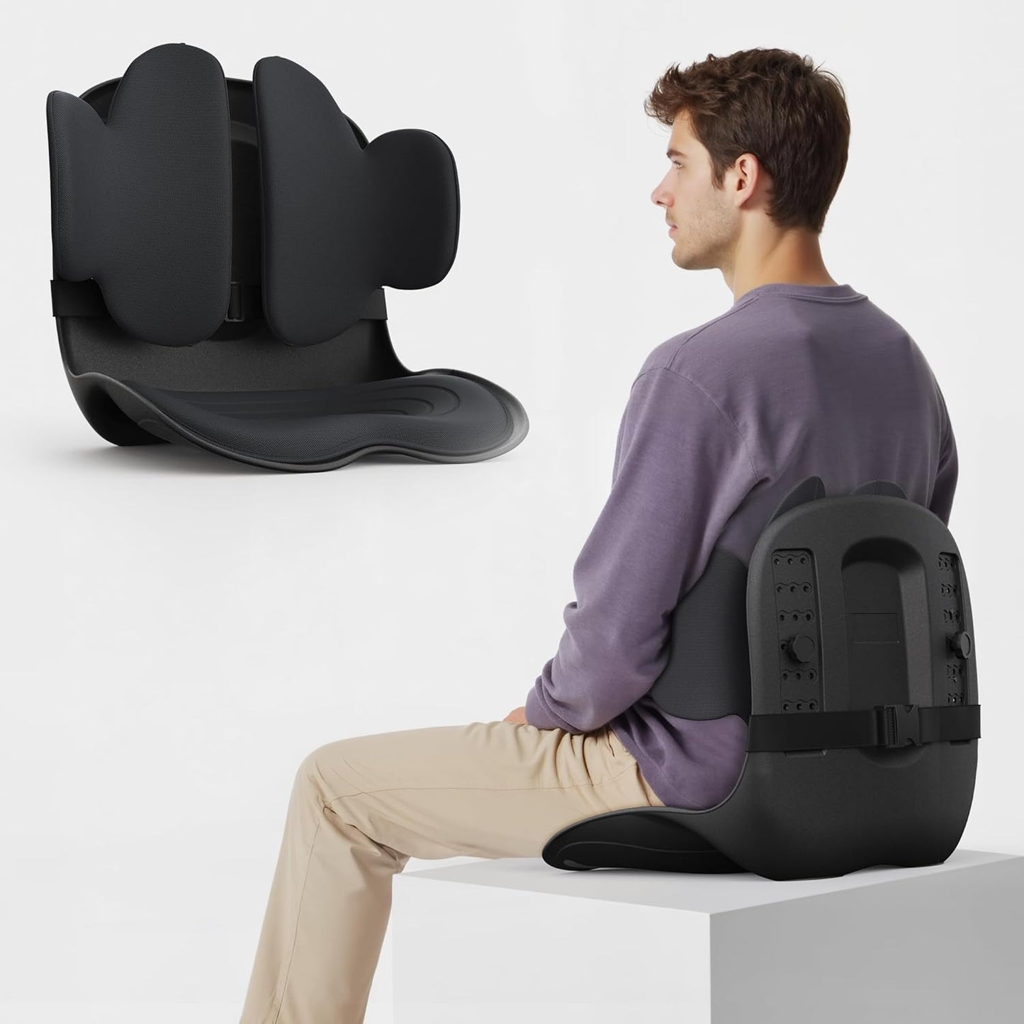 3D Lumbar Support Seat Cushion – Patented Spine Alignment Ergonomic Posture Corrector, Breathable Mesh & EVA Foam, Portable for Home, Office, Meditation, Gaming, Outdoor 16.5" W × 15.7" D