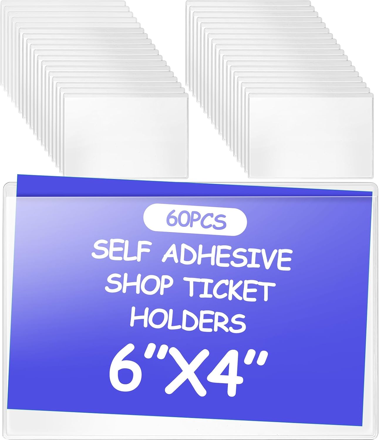 Outus Self Adhesive Shop Ticket Holders Clear Plastic Sleeves Adhesive Pockets Work Order Job Ticket Holders for Home Office Posting Signs(6 x 4 Inch,60 Pcs)