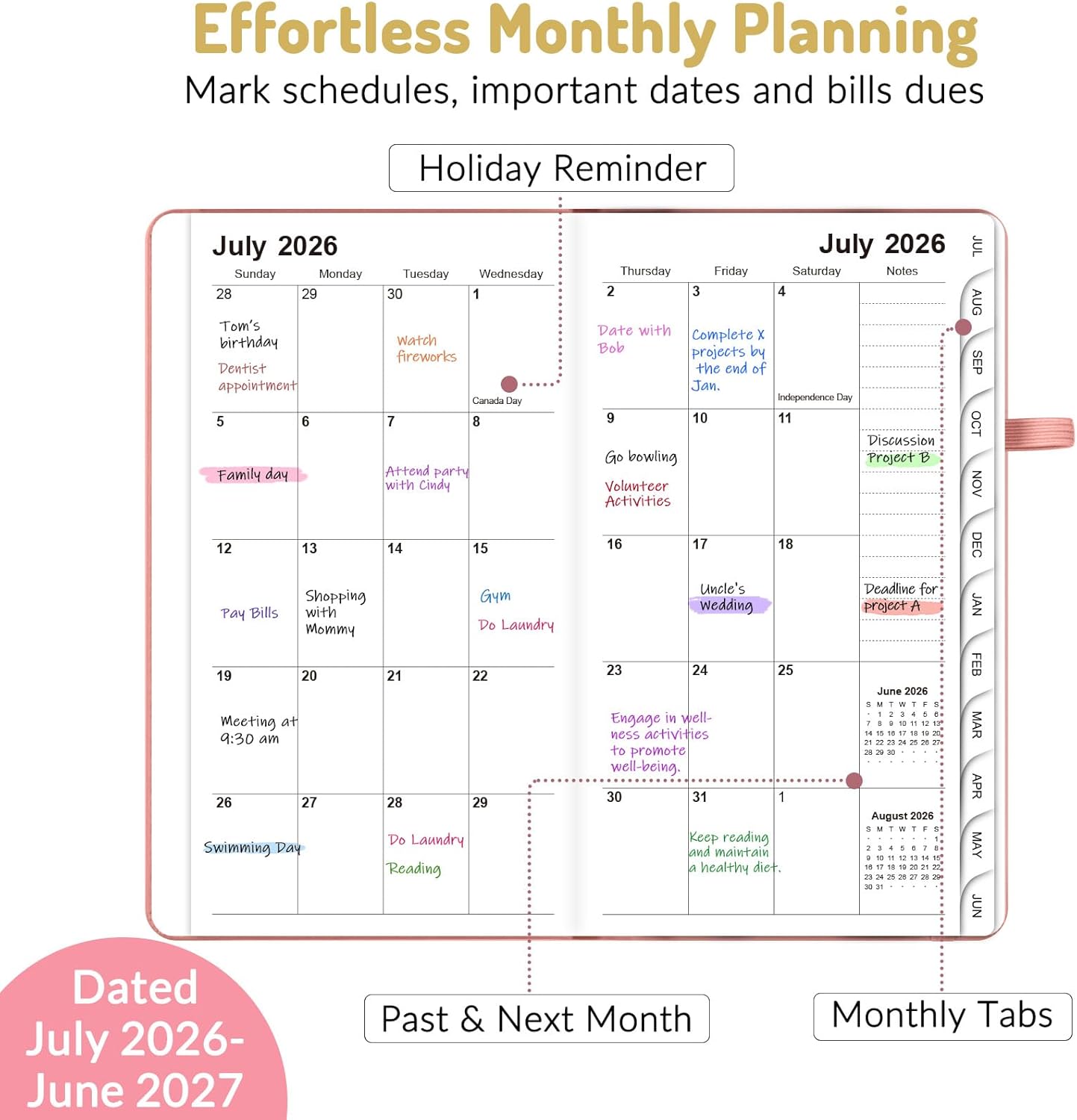 Forvencer Pocket Planner 2026-2027, Weekly Monthly Planners for Purse, 3.5" x 6", July 2026-June 2027, Cute Small Daily Academic Calendar, Elastic Band, Hardcover Agenda for Women, Teacher
