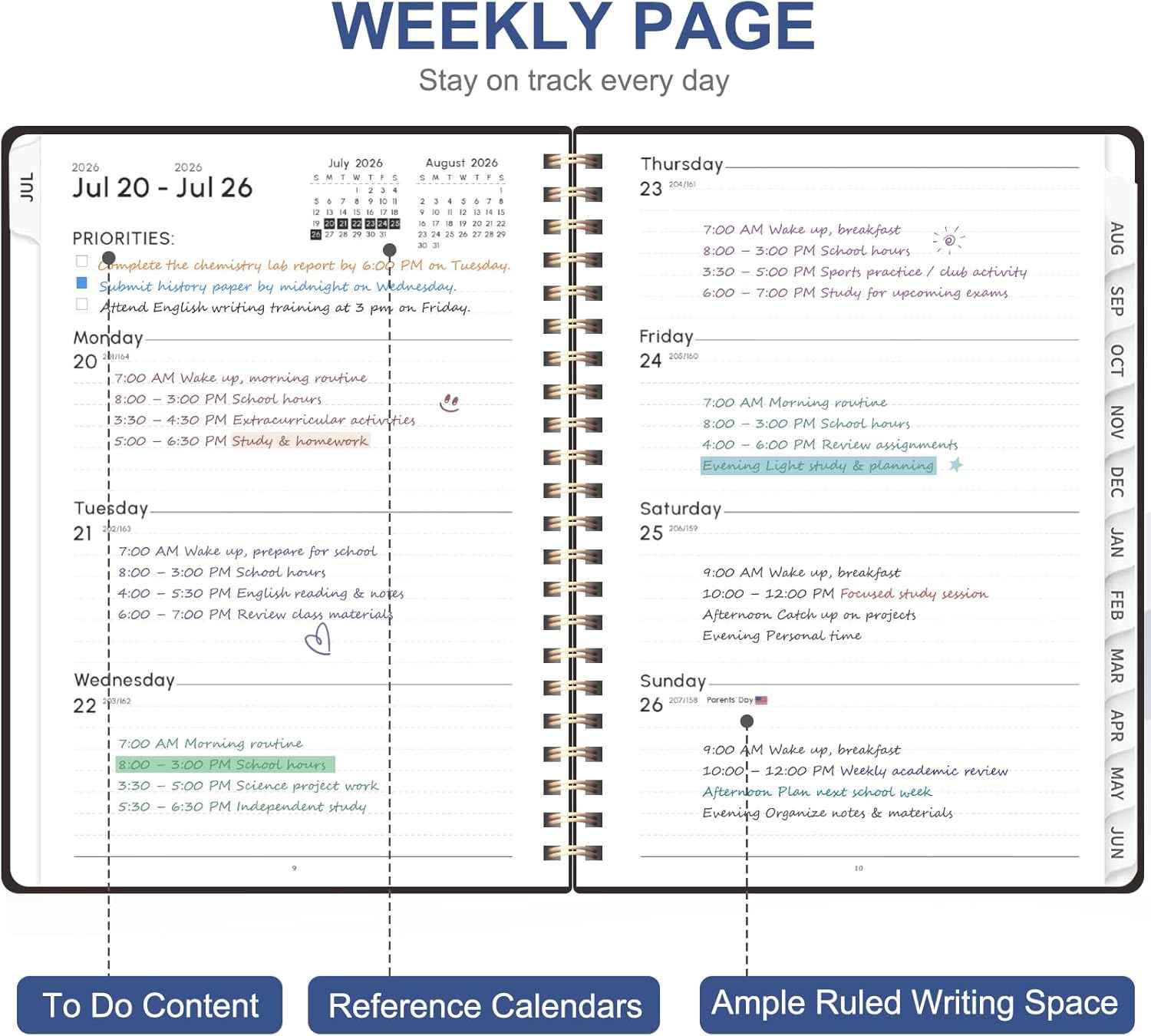 Planner 2026-2027, Weekly and Monthly Academic Year Calendar Planner, July 2026 - June 2027, Daily Agenda Book for Office School Supplies, A5(6.3'' x 8.5'')