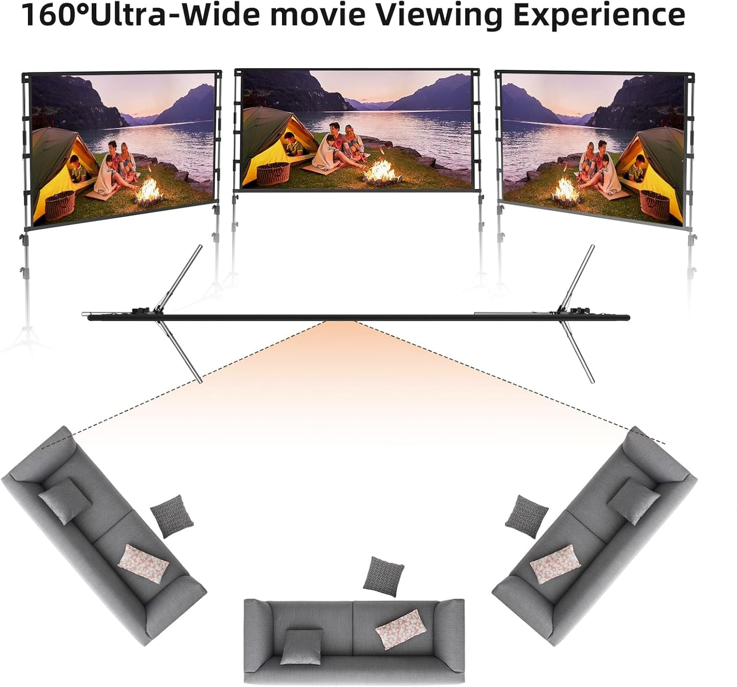Projector Screen with Stand,84 inch Portable Projection Screen, Indoor Tripod Projector Screen 16:9 4K HD Rear Front Movie Screen with Carry Bag Wrinkle-Free Design for Home Theater Backyard Cinema