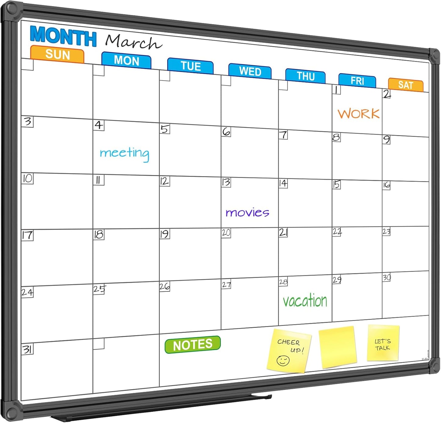JILoffice Dry Erase Calendar Whiteboard - Magnetic White Board Calendar Monthly 24 X 18 Inch, Black Aluminium Frame Wall Mounted Board for Office Home and School - Lumora Desk