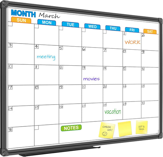 JILoffice Dry Erase Calendar Whiteboard - Magnetic White Board Calendar Monthly 24 X 18 Inch, Black Aluminium Frame Wall Mounted Board for Office Home and School - Lumora Desk
