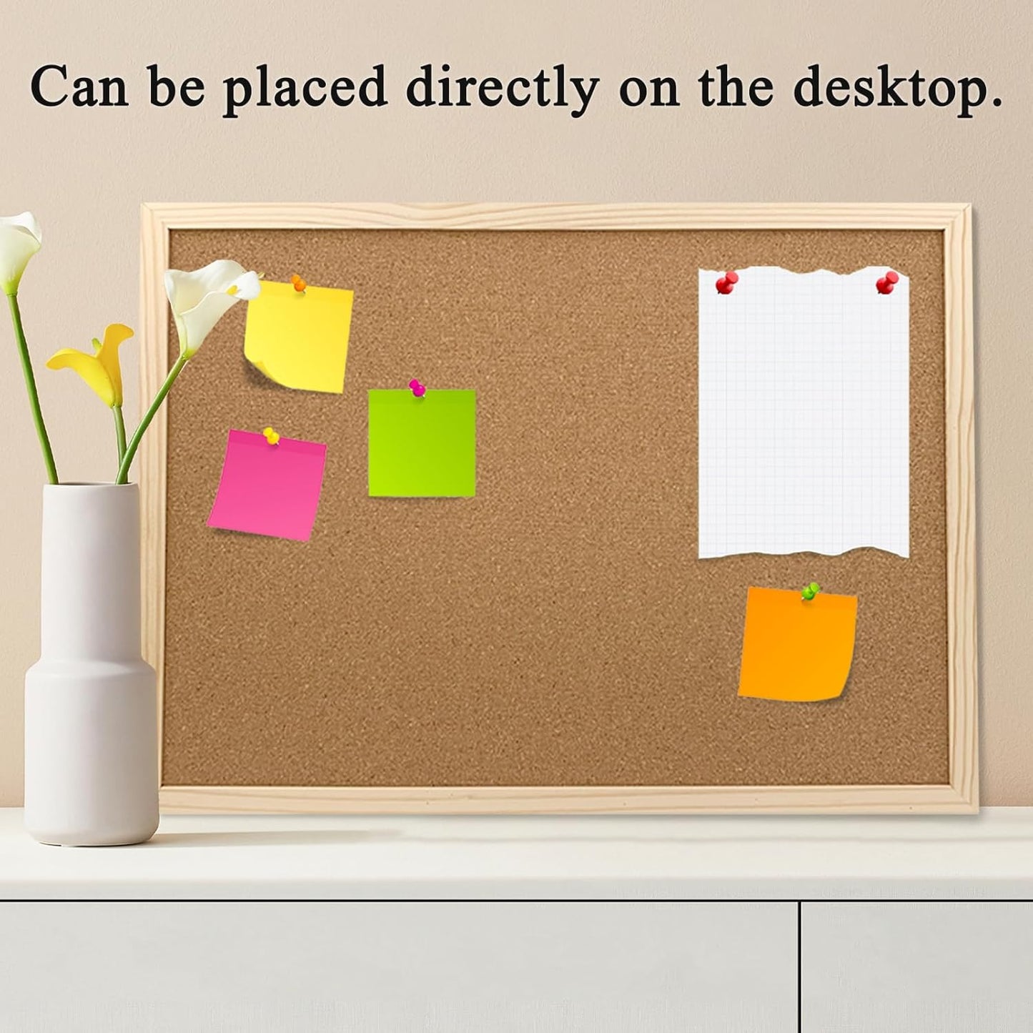 Cork Bulletin Board, 17.7X 13.3 Inches with Oak Wood Finish Frame, Wall Mounted for Office Home and School(Pins, Eye Bolts, gaskets, Screws) - Lumora Desk