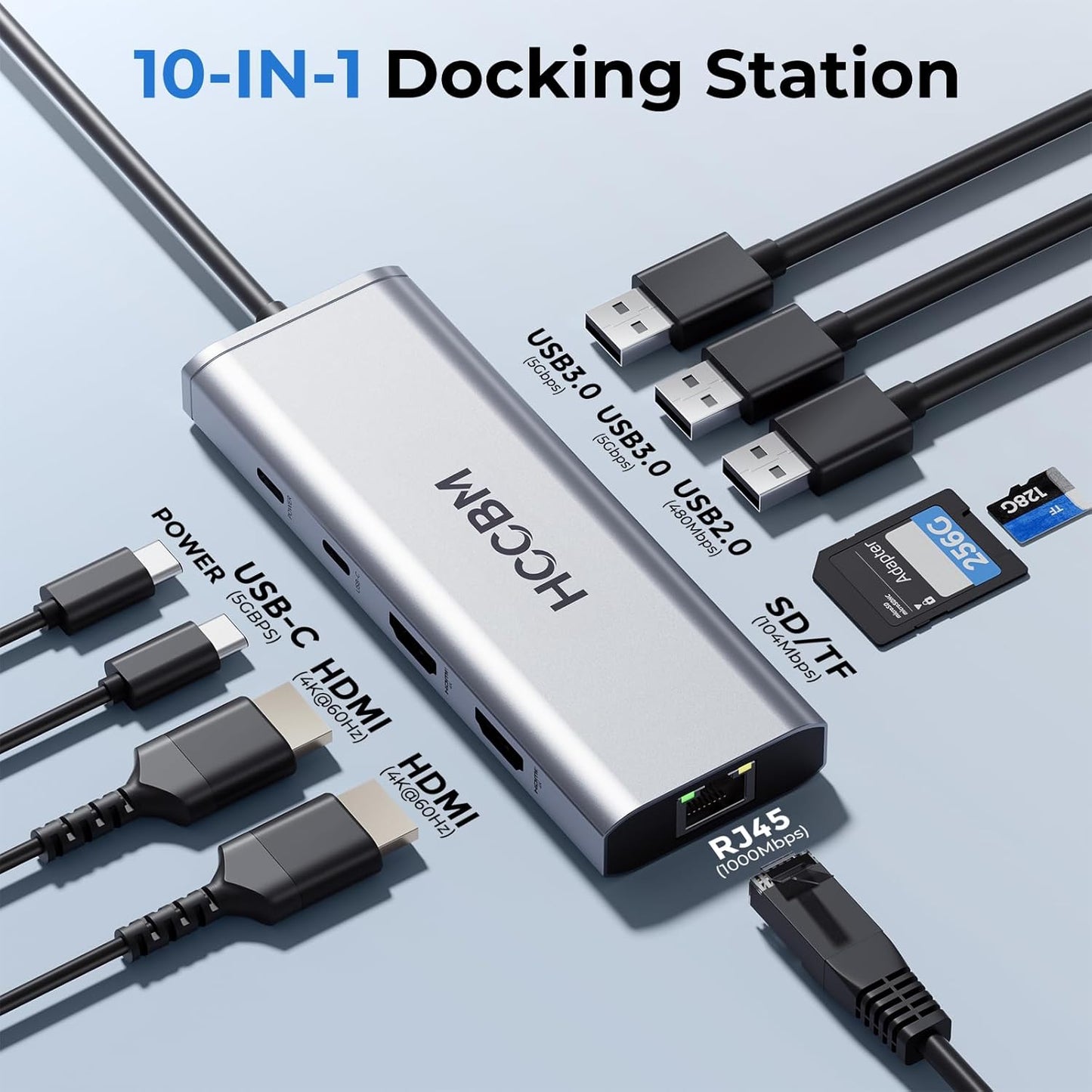 USB C Laptop Docking Station Dual HDMI Monitor, 10-in-1 USBC Hub Dongle Dock with 2 HDMI 4K@60Hz, PD Charging, SD/Micro SD for Laptop MacBook/HP/Dell/Surface/Thinkpad…