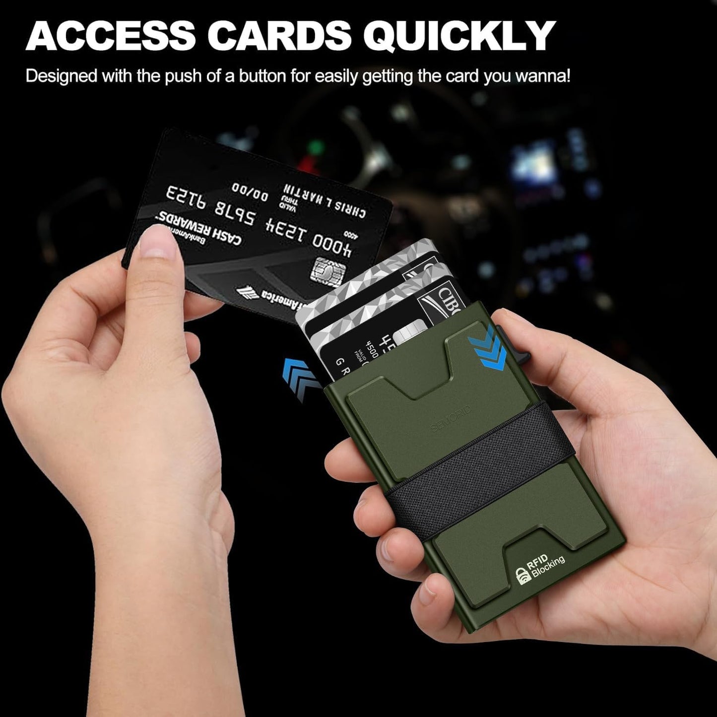 Slim Aluminum Card Holder Wallet for Men, Durable Expandable Backplate, RFID Blocking Minimalist Metal Pop Up Wallet, Holds 12+ Cards Plus Cash