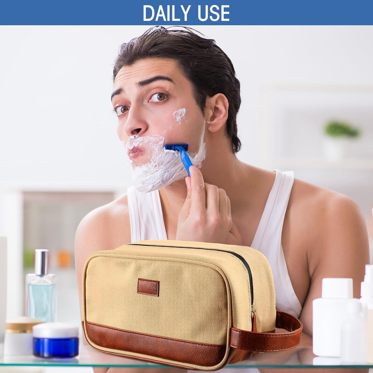 Paterr 6 Pcs Men's Toiletry Bags for Traveling Wedding Groomsmen Gifts Canvas and Leather Bathroom Shaving Bag for Groomsmen Father's Day Wedding Party Favors
